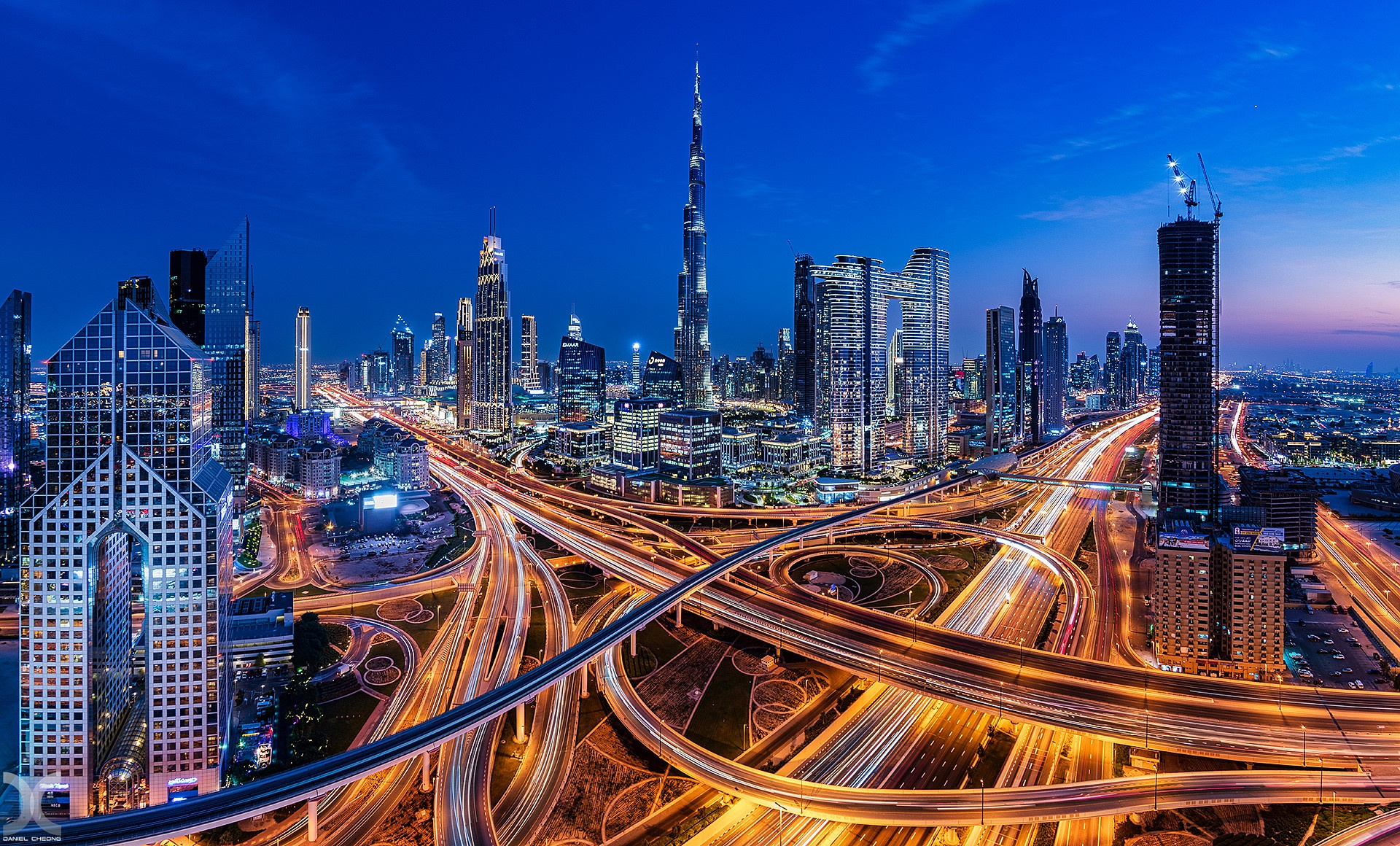 1920x1160 Wallpaper road, building, home, skyscrapers, Dubai, night city, Dubai, UAE for mobile and desktop, section город, resolution 1920x1160