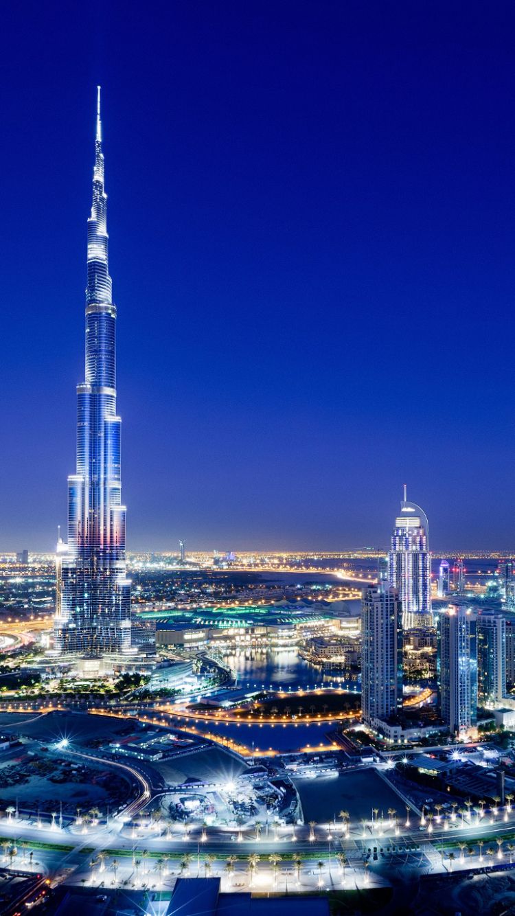 750x1334 Phone wallpaper: Dubai, Burj Khalifa, Man Made, City, Night 1222213