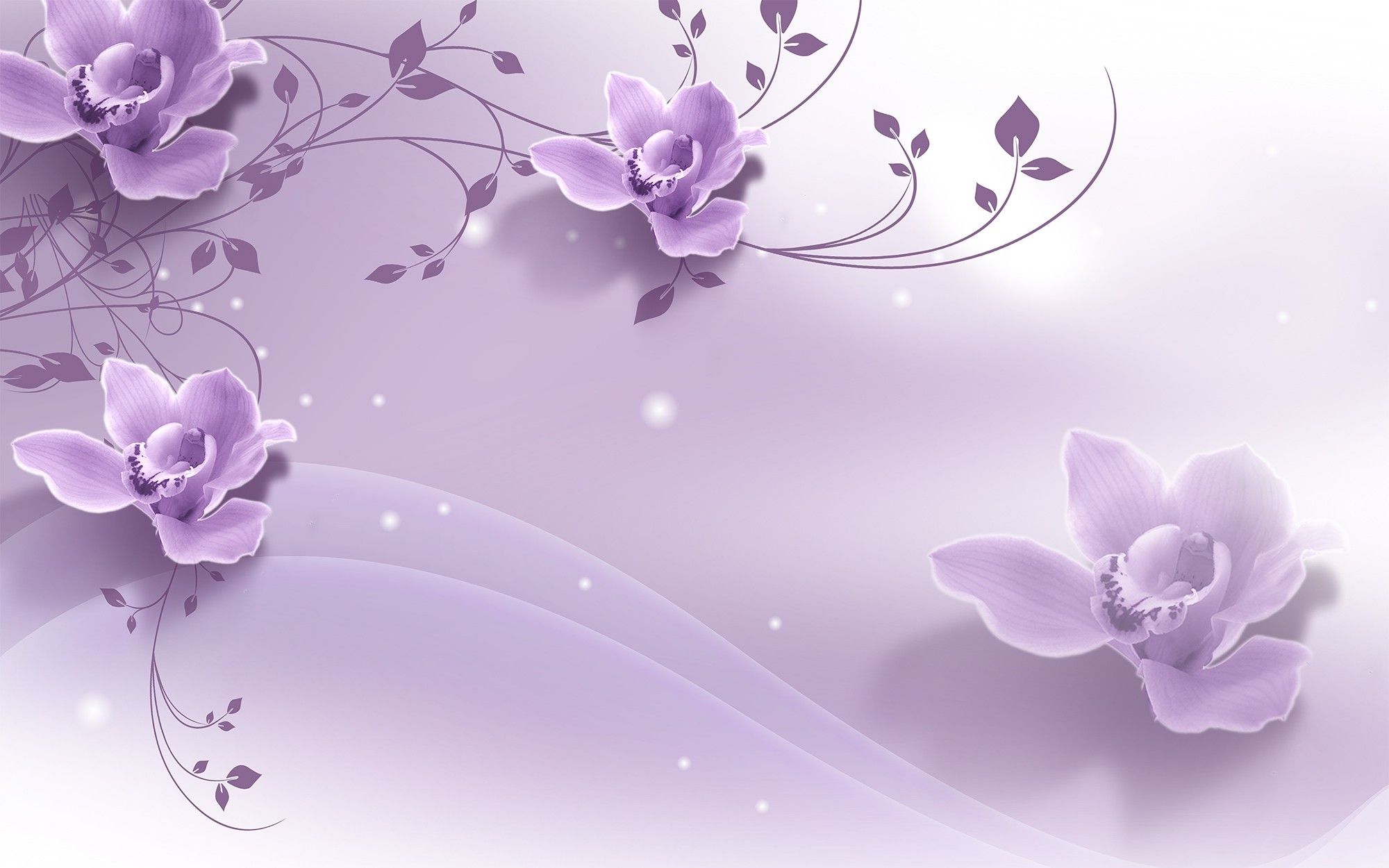 2000x1250 3D Look Purple Flowers Wallpaper Mural