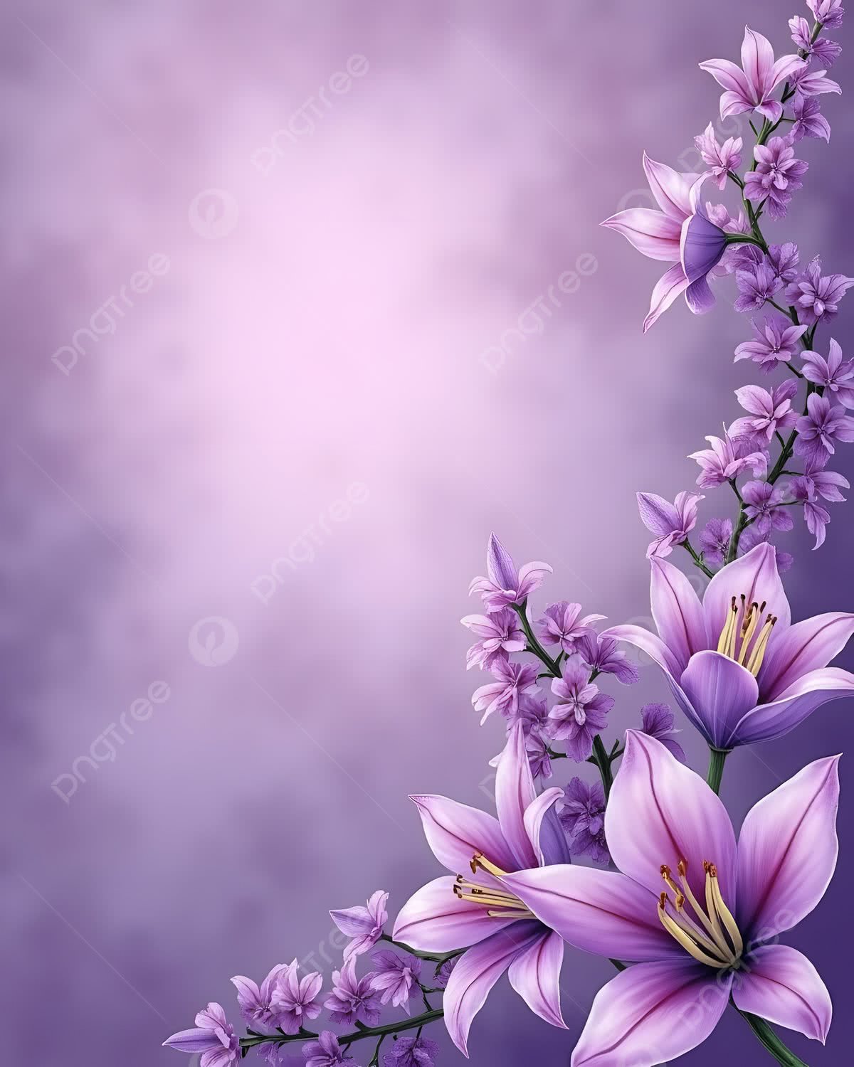 1200x1500 Card With Lilac Flowers On Purple Background Wallpaper Image For Free Download