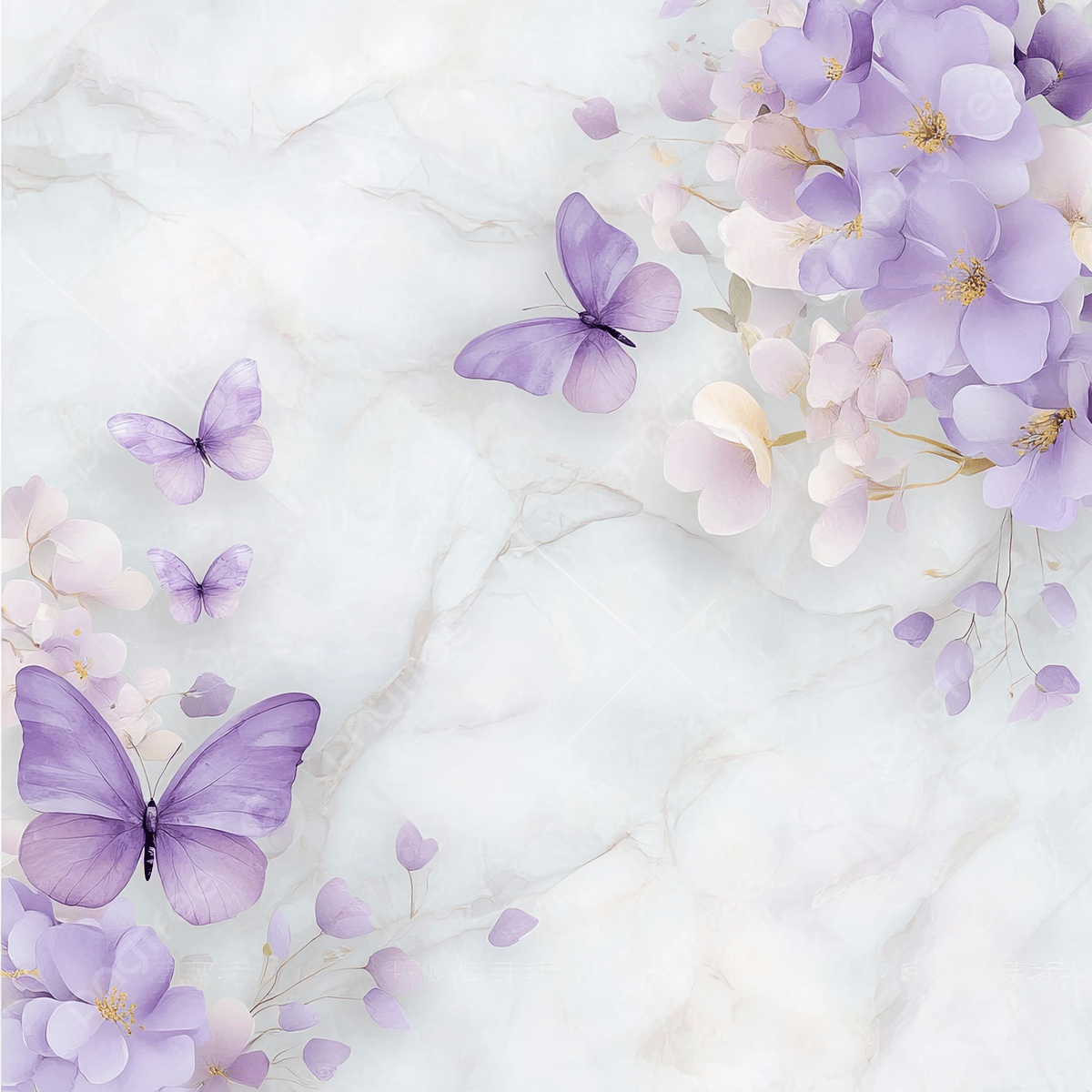 1200x1200 Wallpaper Featuring Purple Butterflies And Flowers On A Marble Background With Color Scheme, Wallpaper, Butterflies, Flowers Background Image And Wallpaper for Free Download