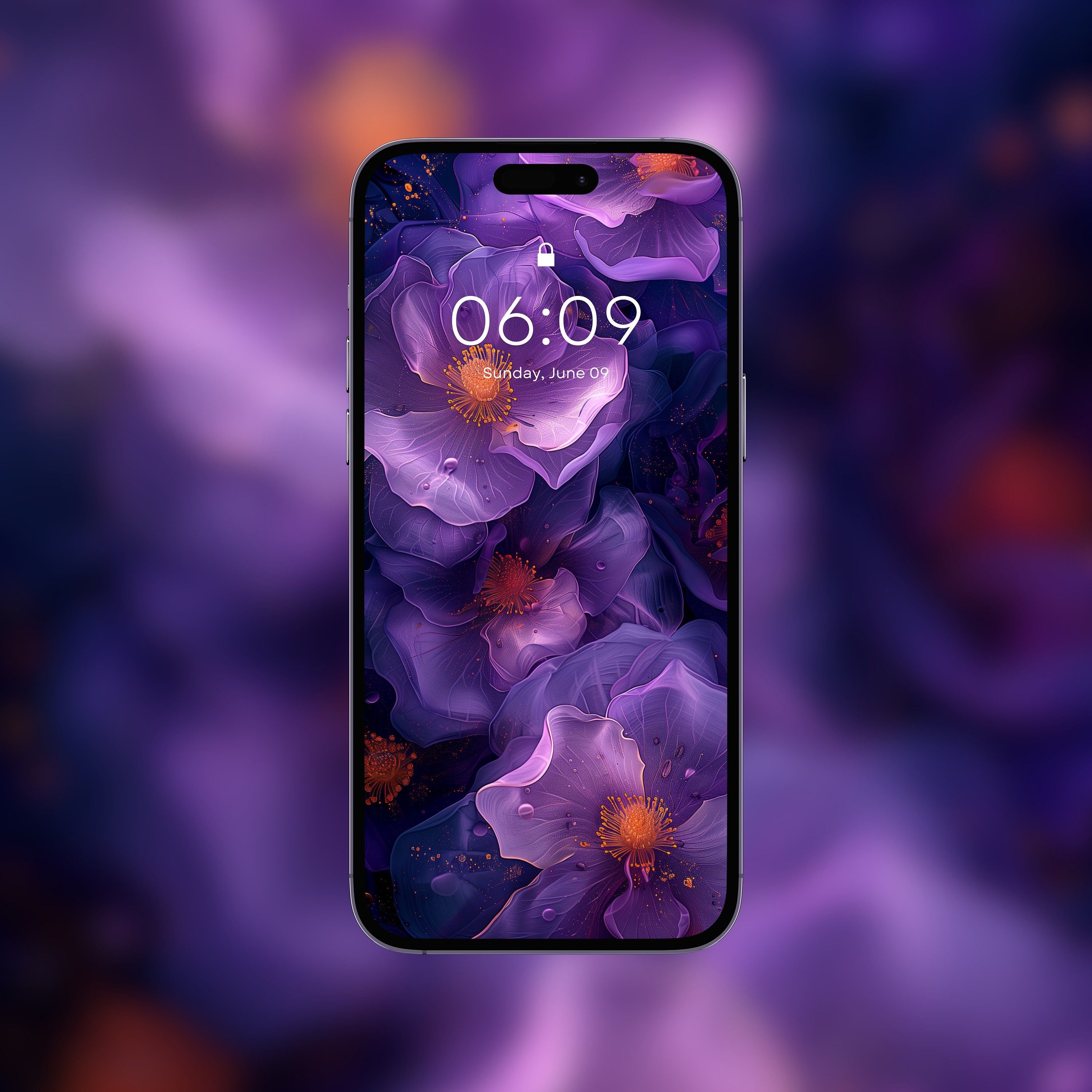 3000x3000 Luminous Lilac Floral Phone Wallpaper: Dreamy Purple Background (digital Download)