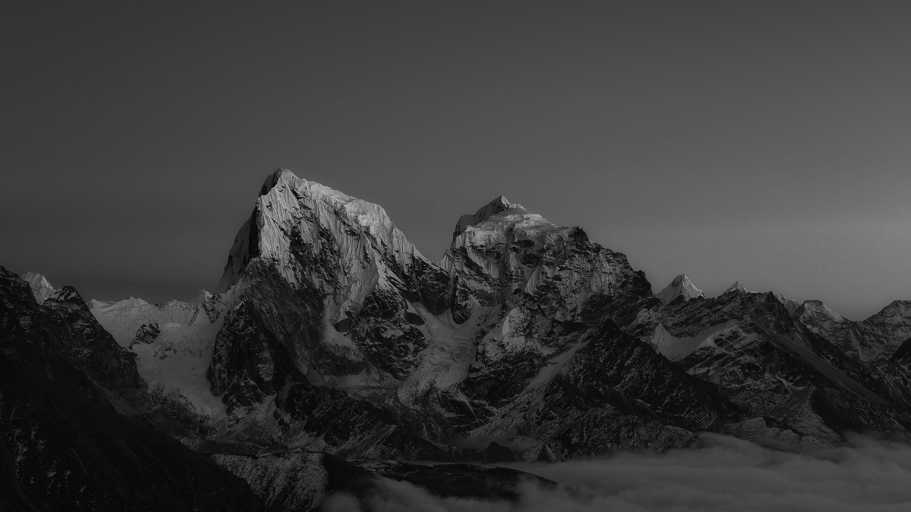 3840x2160 White Covered Mountains In Black Sky Background 4K HD Dark Wallpaper