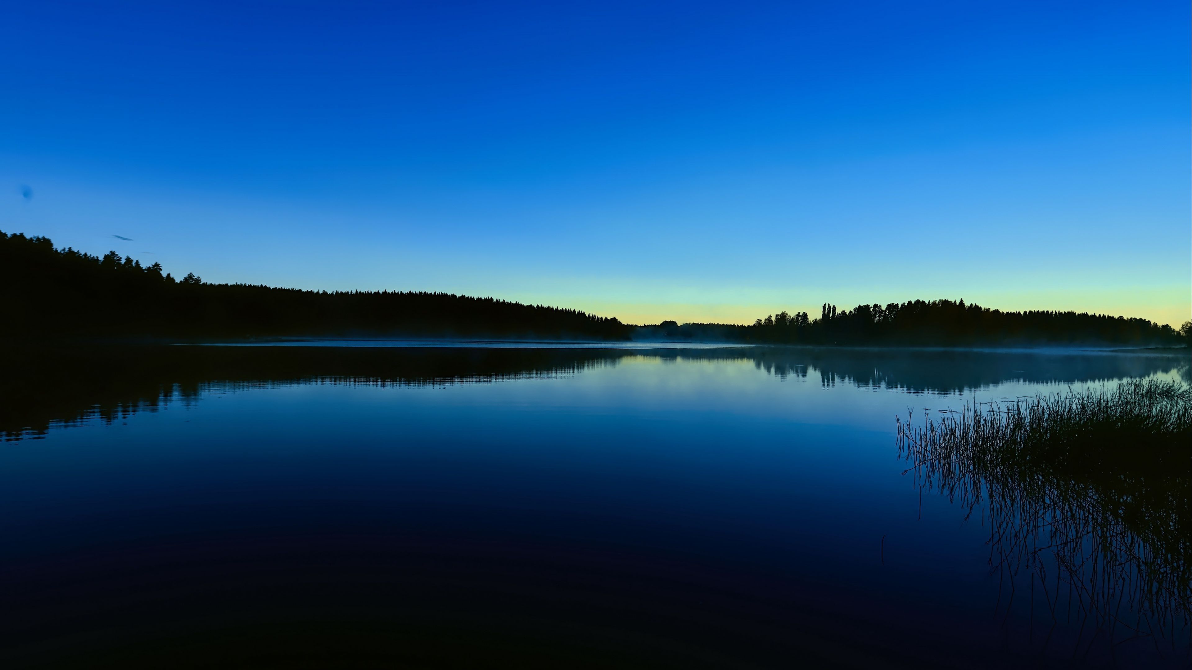 3840x2160 lake, evening, trees, silence reflection on water dark wallpaper, background 4K HD dark background Wallpaper