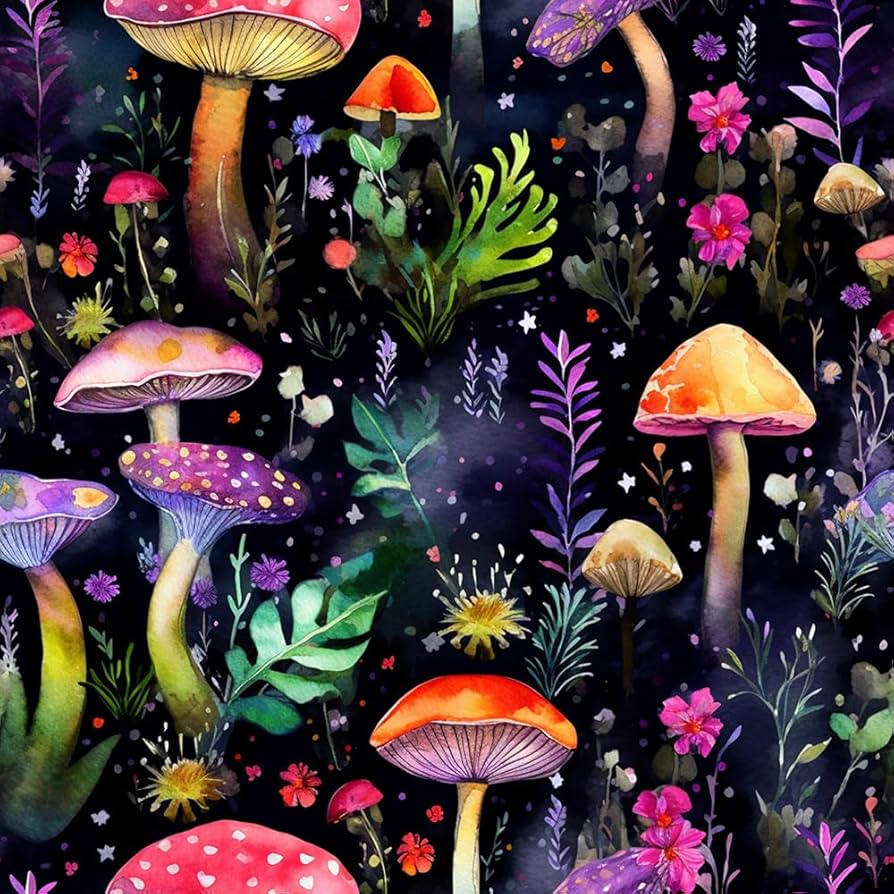 894x894 MuralPeel Magical Dark Black Mushroom Mystic Forest Purple Red Pink Peel And Stick Wallpaper Self Adhesive Removable Easy Peel Off Contact Paper Stick On Wall Paper For Bedroom Cabinet Renter Friendly