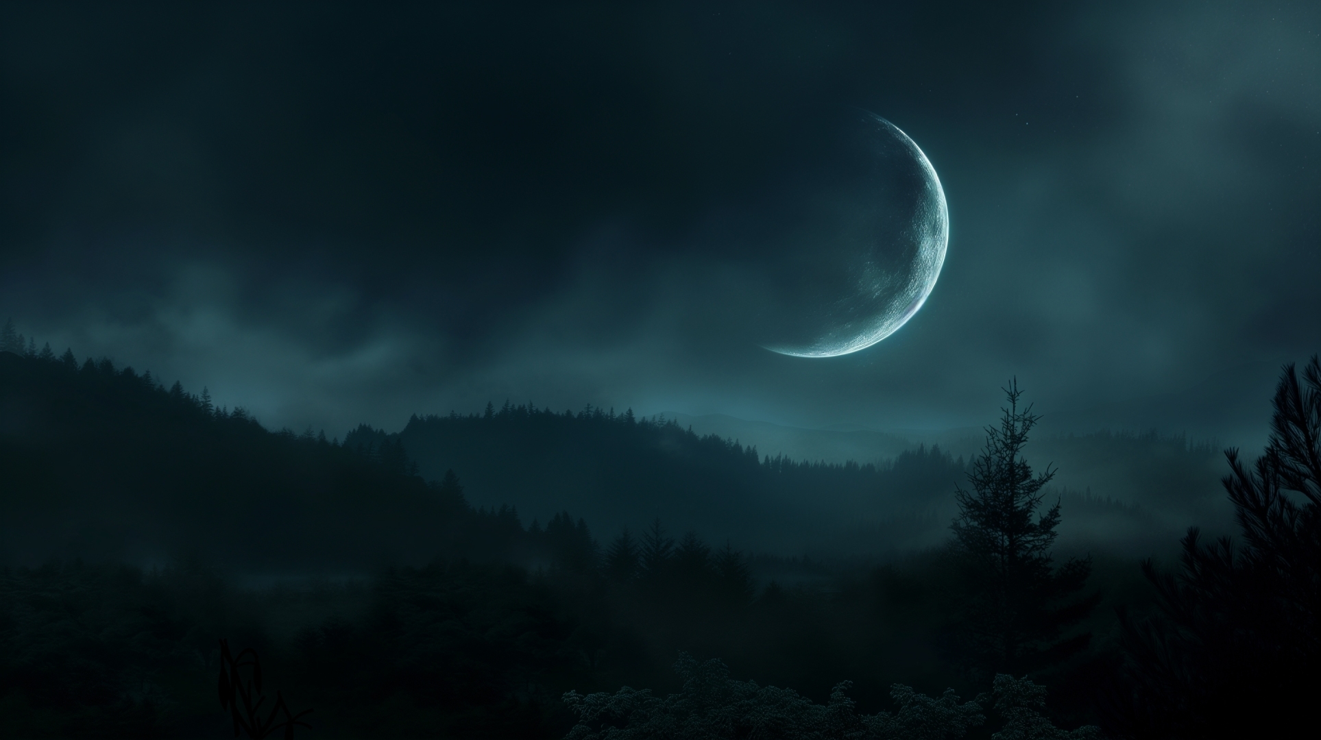 1927x1080 HD Moon Over Dark Mystic Forest Wallpaper, HD Artist 4K Wallpaper, Image and Background