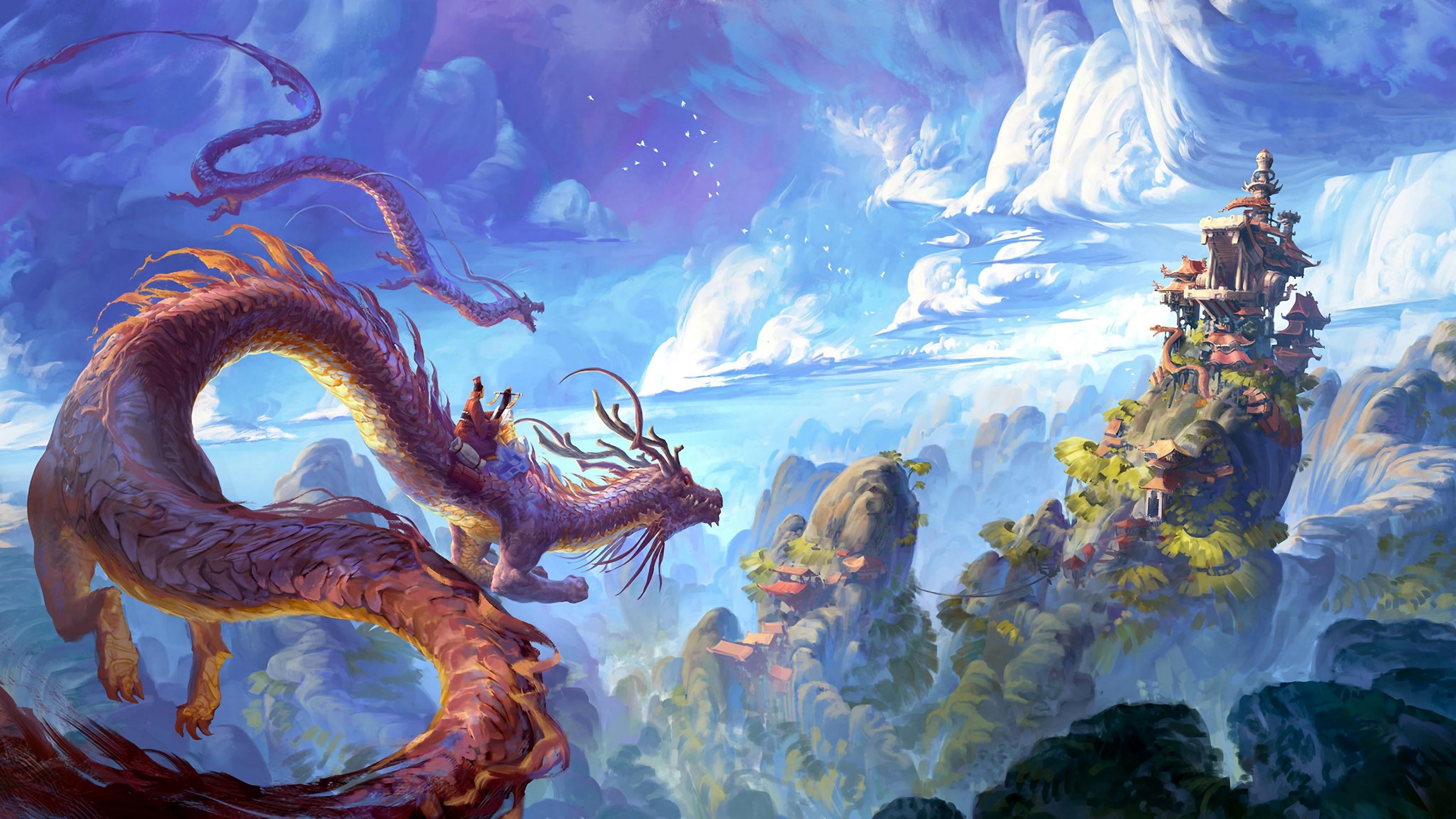 3840x2160 Mystic Dragon Over Oriental Peaks