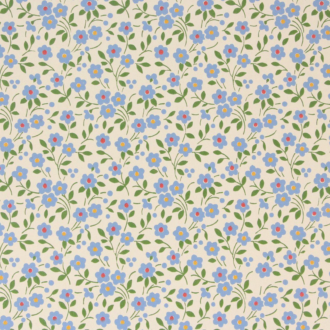 1280x1280 1970s Vintage Wallpaper Small Blue Flowers Vinyl's Vintage Wallpaper