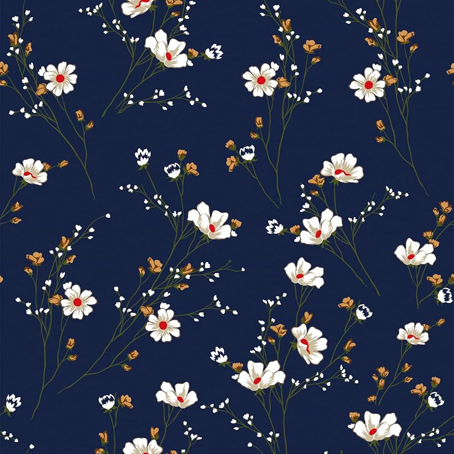 894x894 VaryFloral Vintage Floral Wallpaper White Daisy Flower Peel and Stick Dark Navy Blue Wallpaper Vinyl Roll for Bedroom Removable Botanical Floral Decorative Contact Paper for Cabinet Shelf 12x118