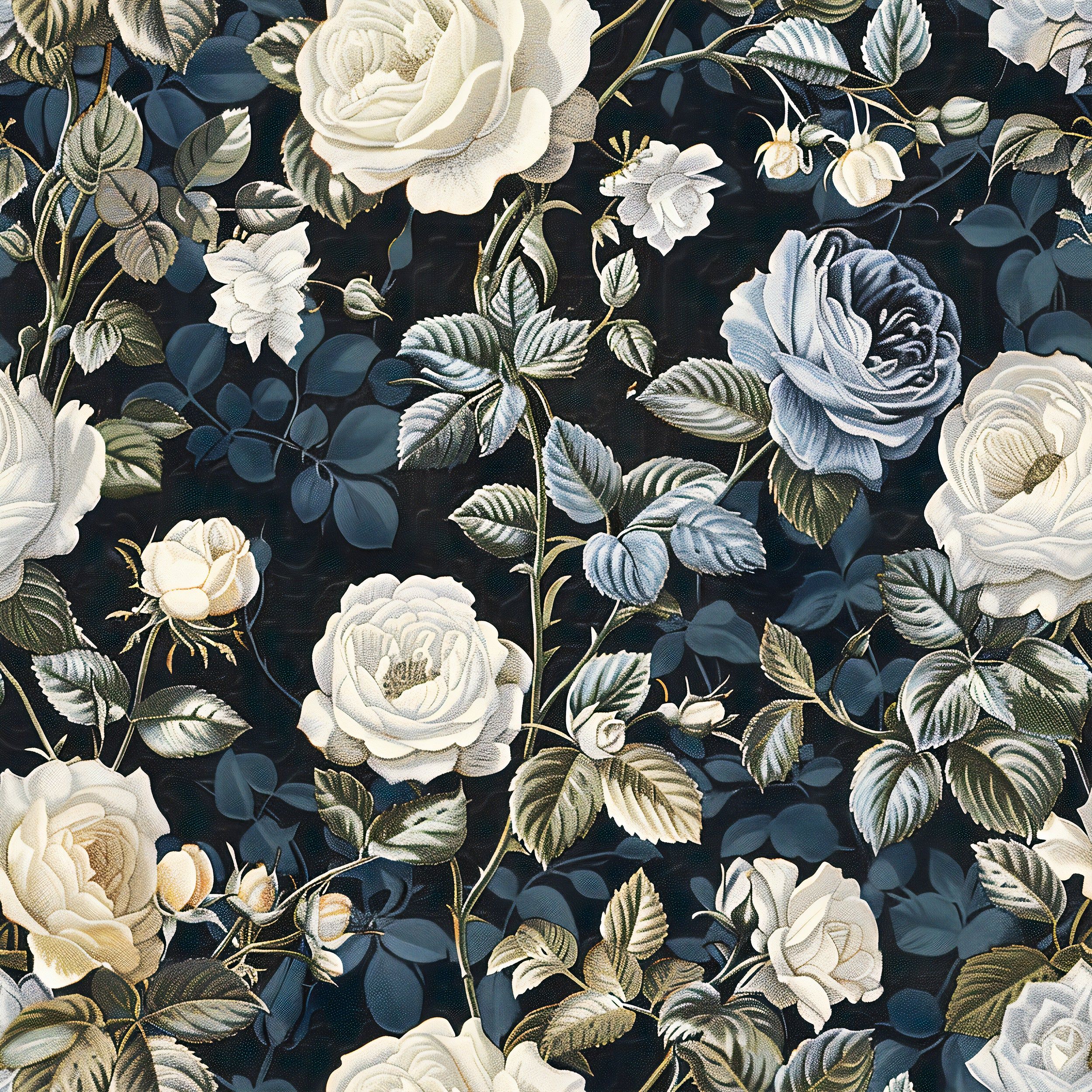 2500x2500 Vintage Floral Wallpaper, Dark Blue Classic Flowers Wall Decor, Peel and Stick Timeless Botanical Art