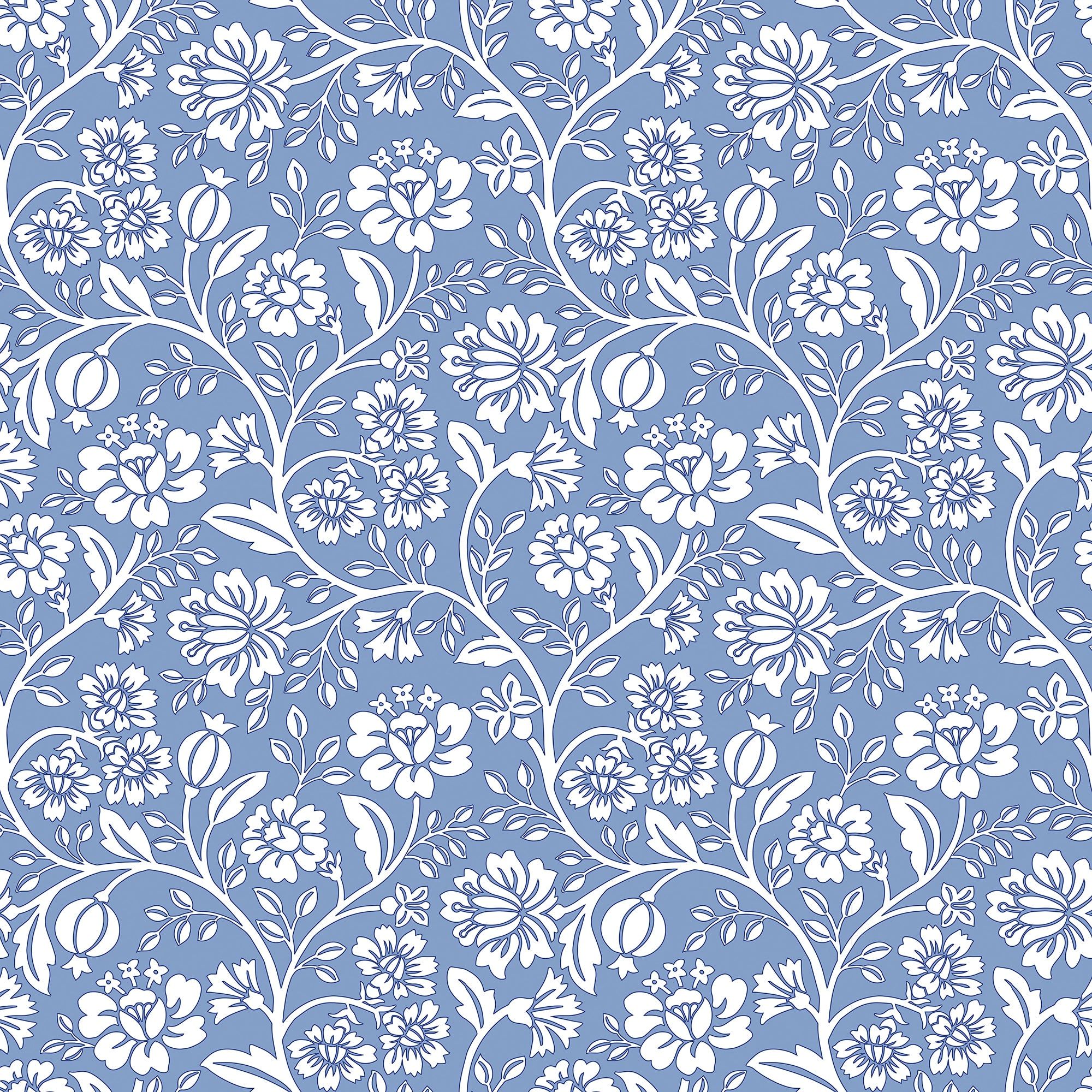 2000x2000 Folksy Floral Wallpaper in Cornflower Blue