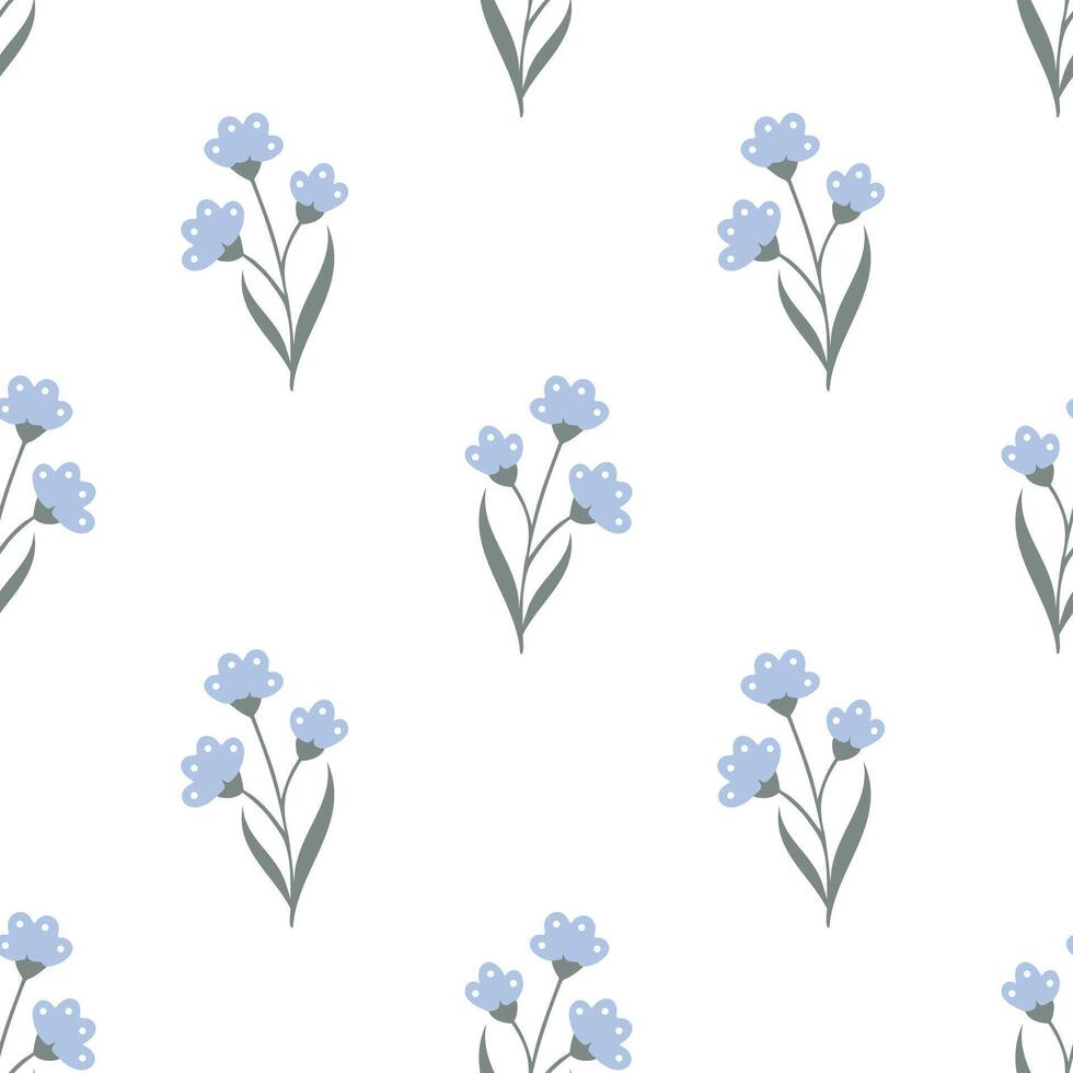 980x980 Seamless floral pattern with blue flowers on white background. Simple floral background in pastel colors, wallpaper