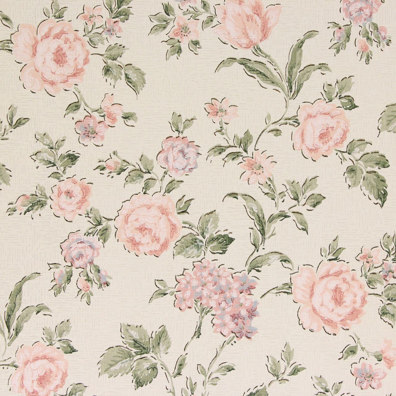1280x1280 1960s Vintage Wallpaper Pink Roses on White's Vintage Wallpaper
