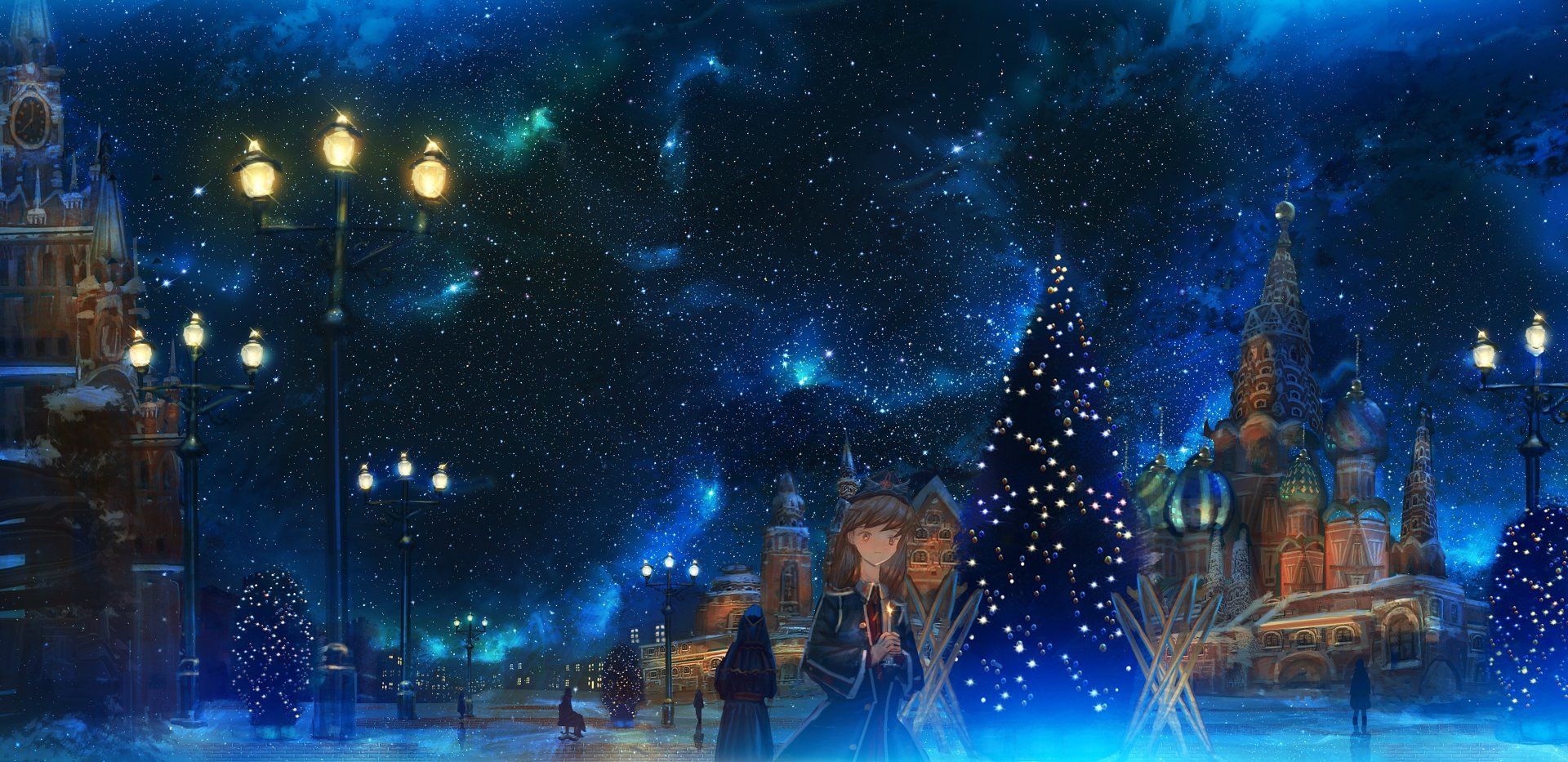 1920x933 Download People Night Anime Christmas Anime Christmas Anime Night HD Wallpaper by ナコモ