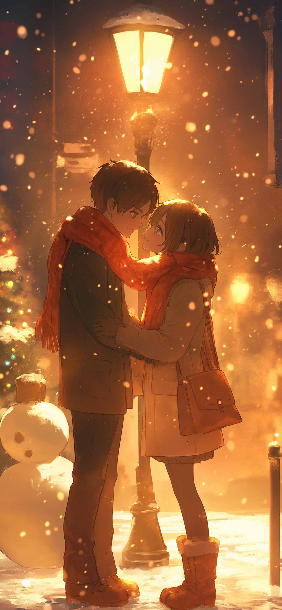 1180x2554 Romantic Couple Christmas Anime Wallpaper Wallpaper HD