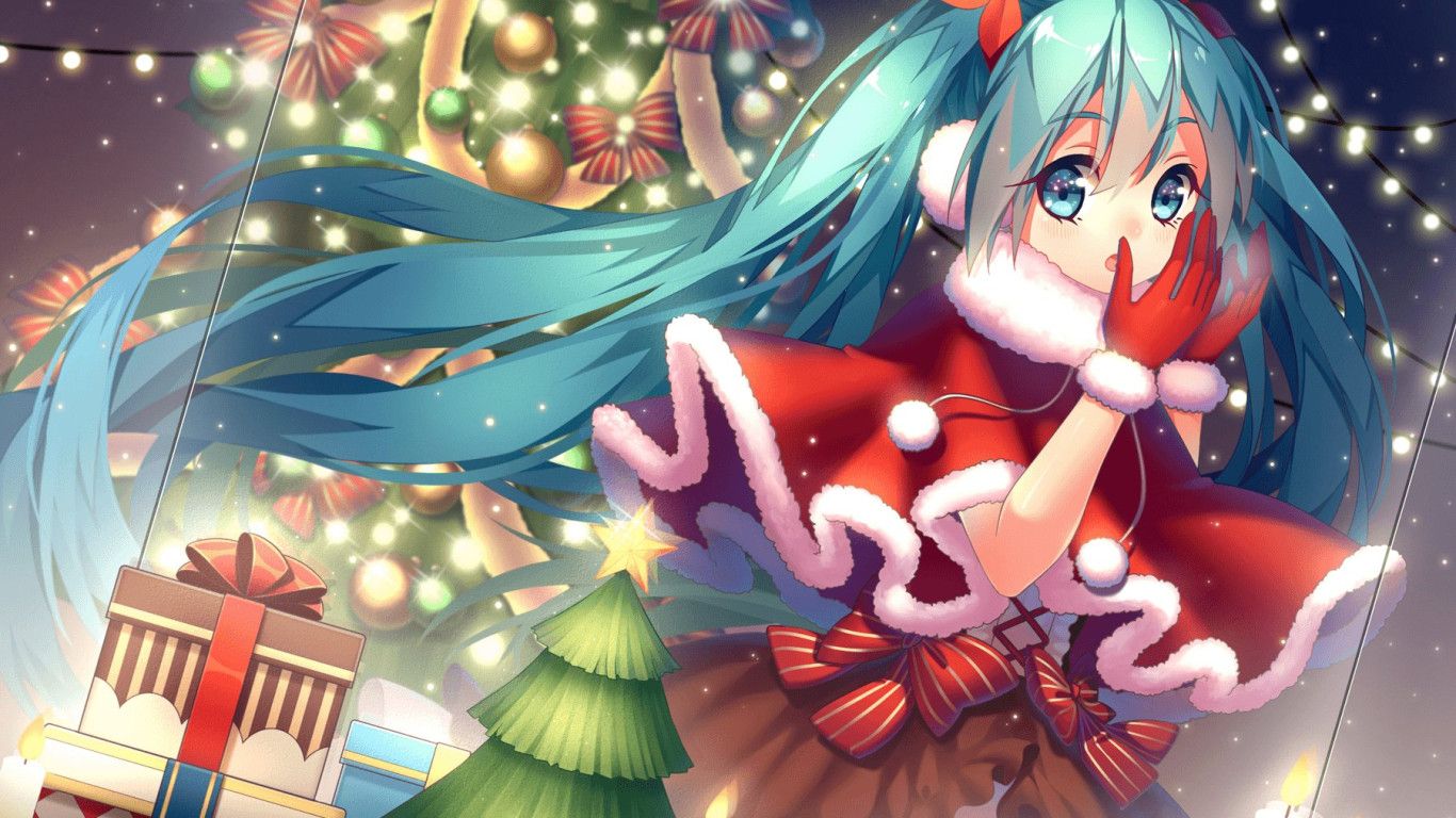 1366x768 Anime Christmas Background Wallpaper 102137