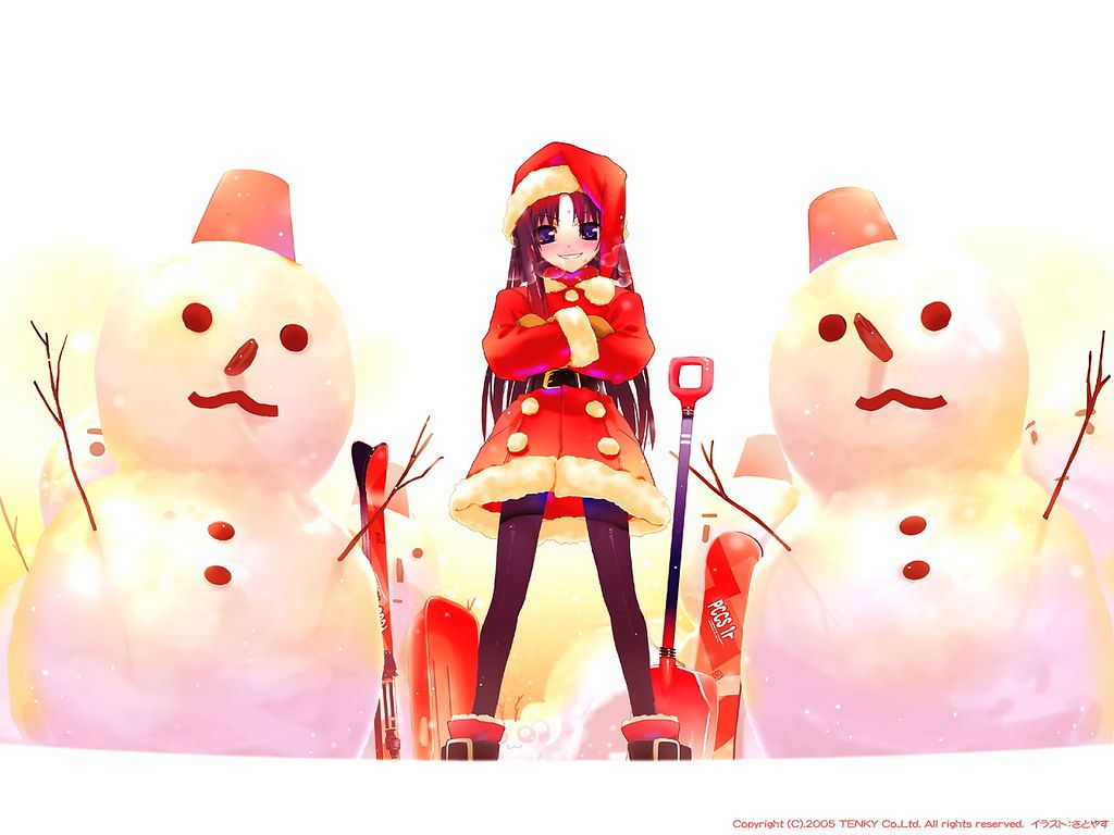 1024x768 Merry Christmas Anime Girl Snow Mens HD Wallpaper