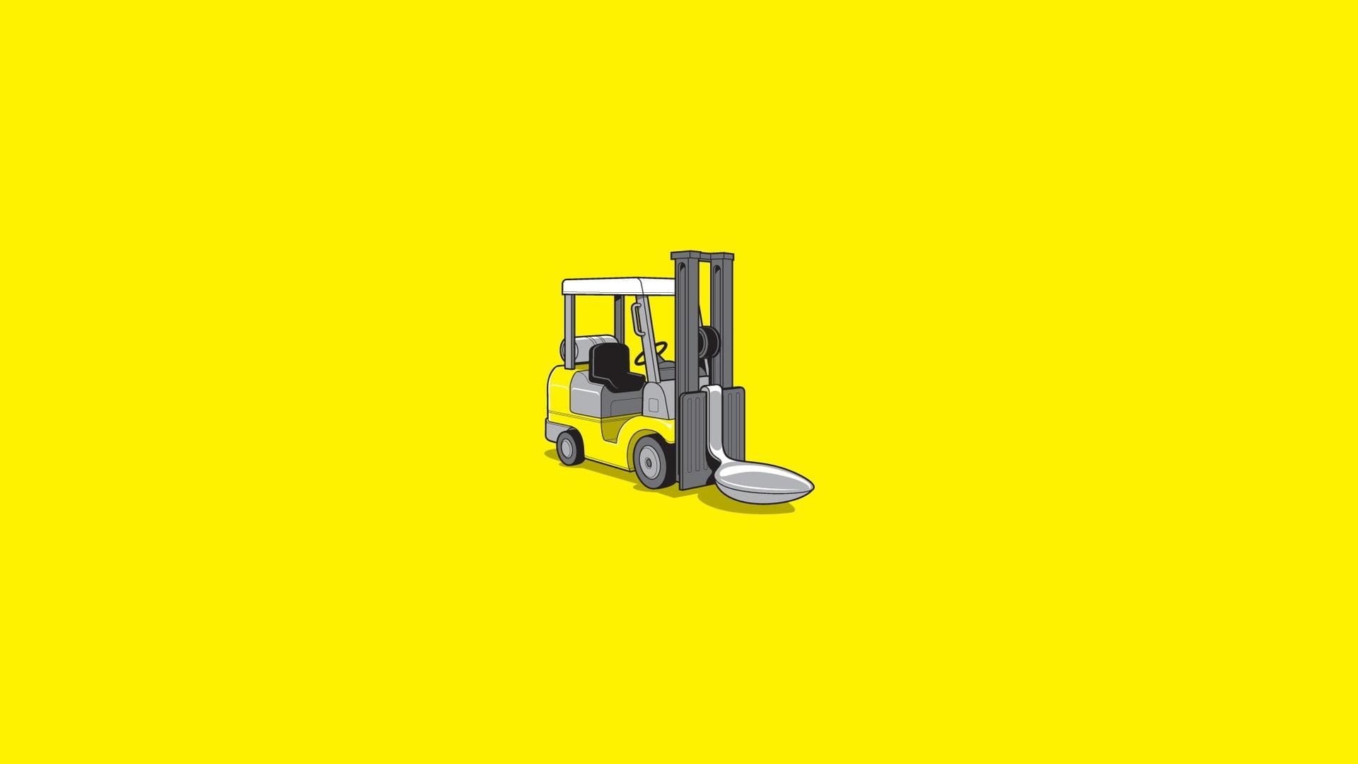 1920x1080 Yellow and gay forklift illustration, minimalism, drawing, digital