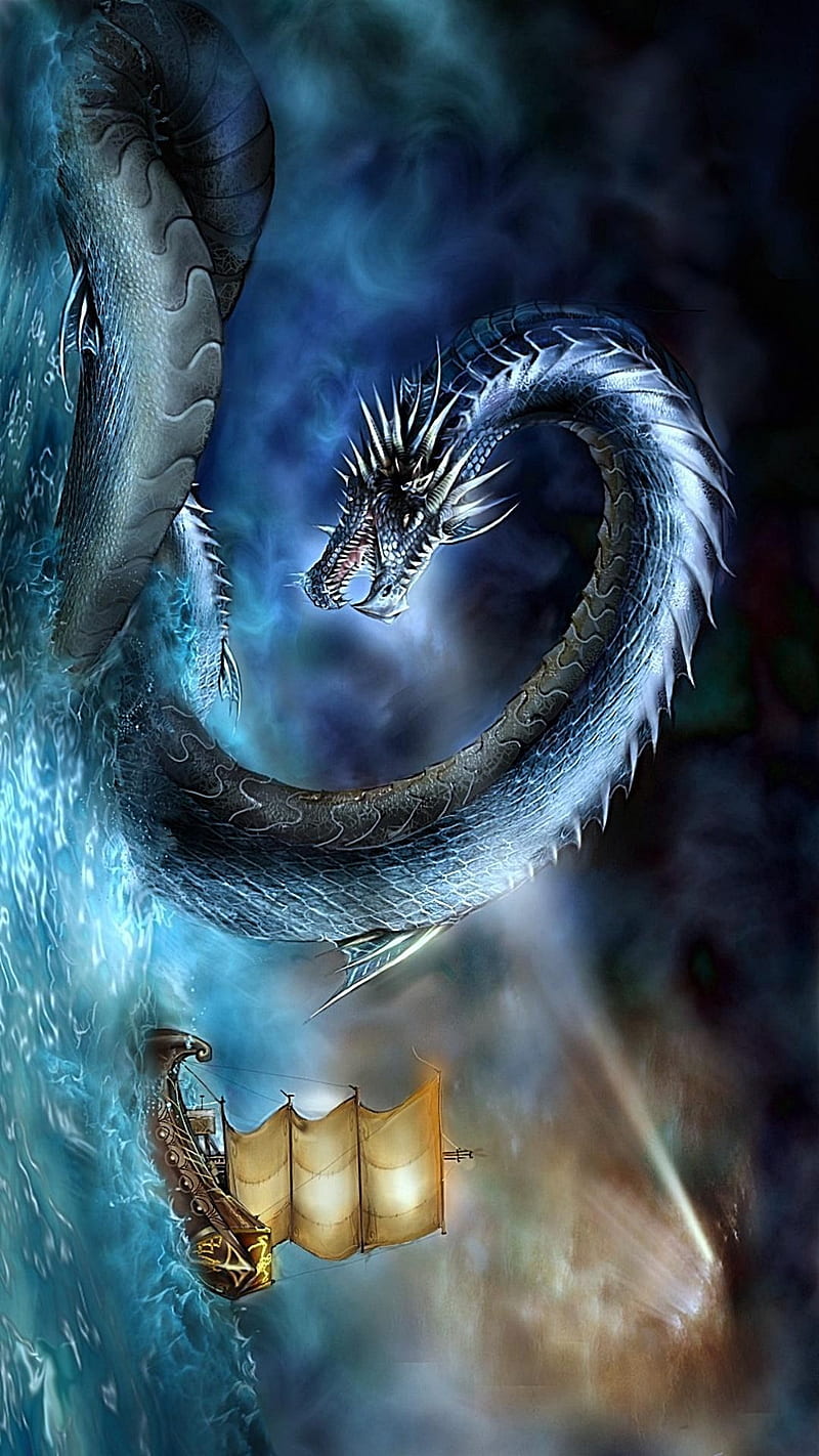 800x1422 Dragon, boat, dragons, fantasy, mystic, ocean, HD phone wallpaper