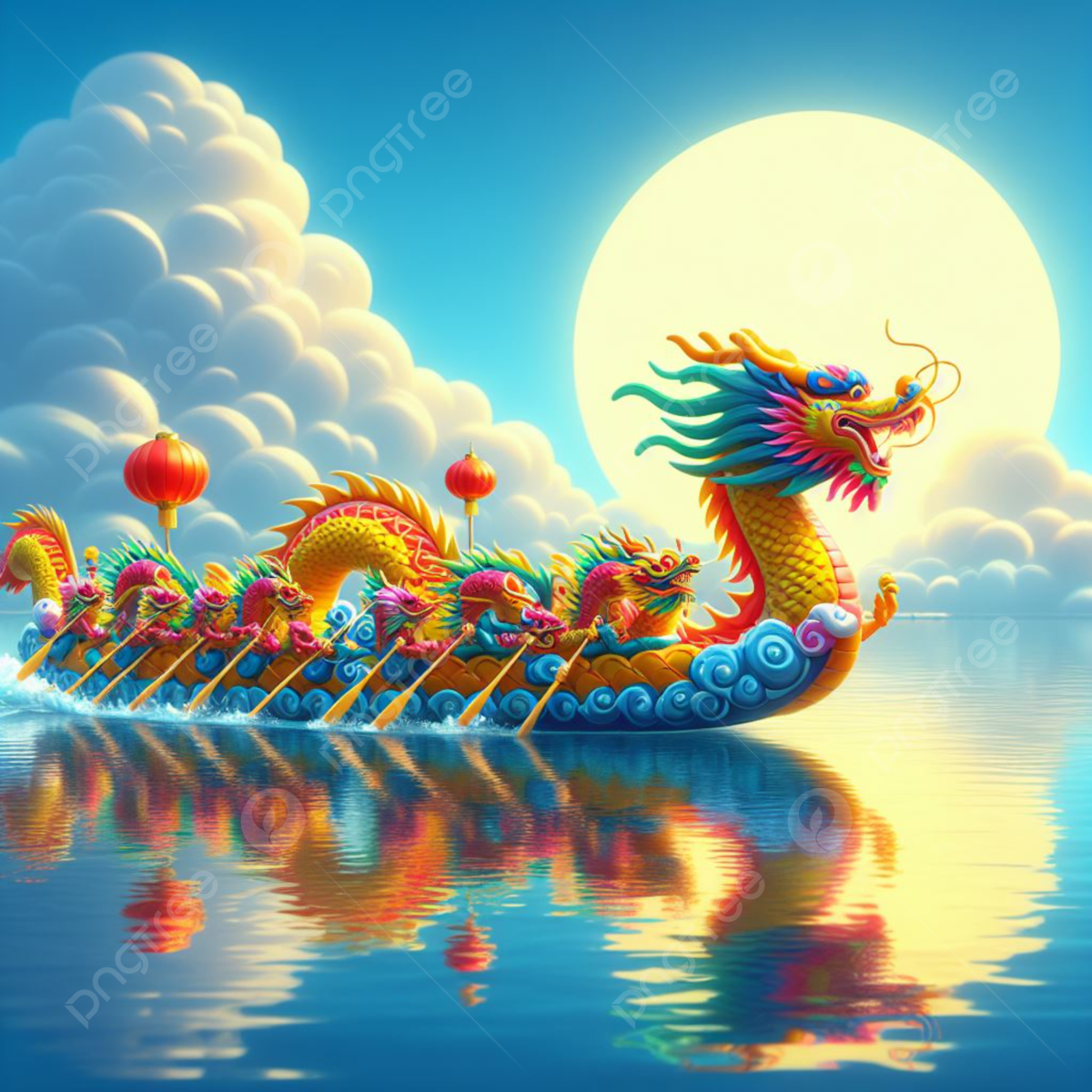 1200x1200 Dragon Boat Festival Vector Background With Moon Cloude And River, Dragon Boat, 3D Dragon, China Festival Background Image And Wallpaper for Free Download