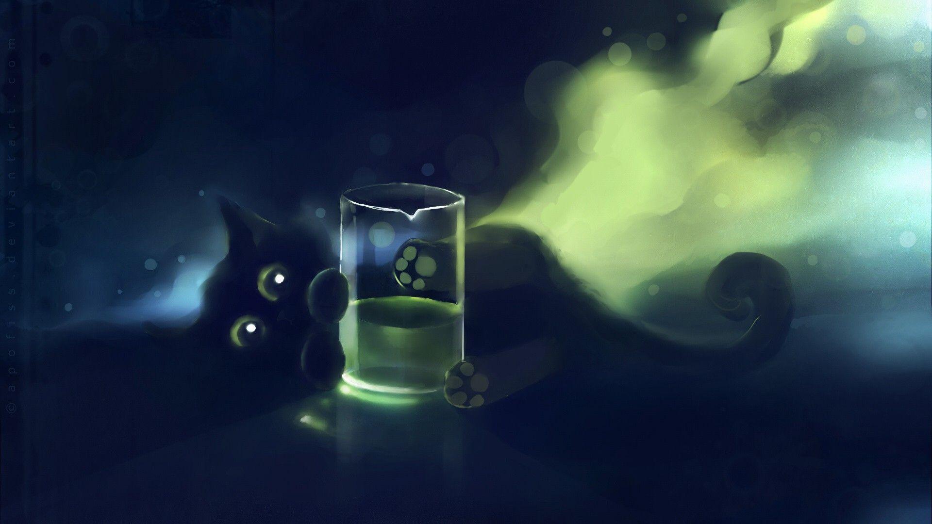 1920x1080 #artwork, #Apofiss, #animals, #black cats, #painting