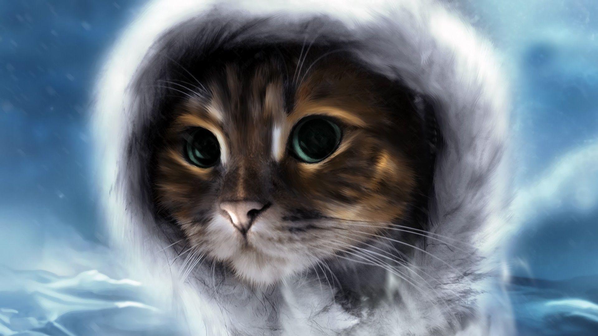 1920x1080 animals, Cat, Painting Wallpaper HD / Desktop and Mobile Background
