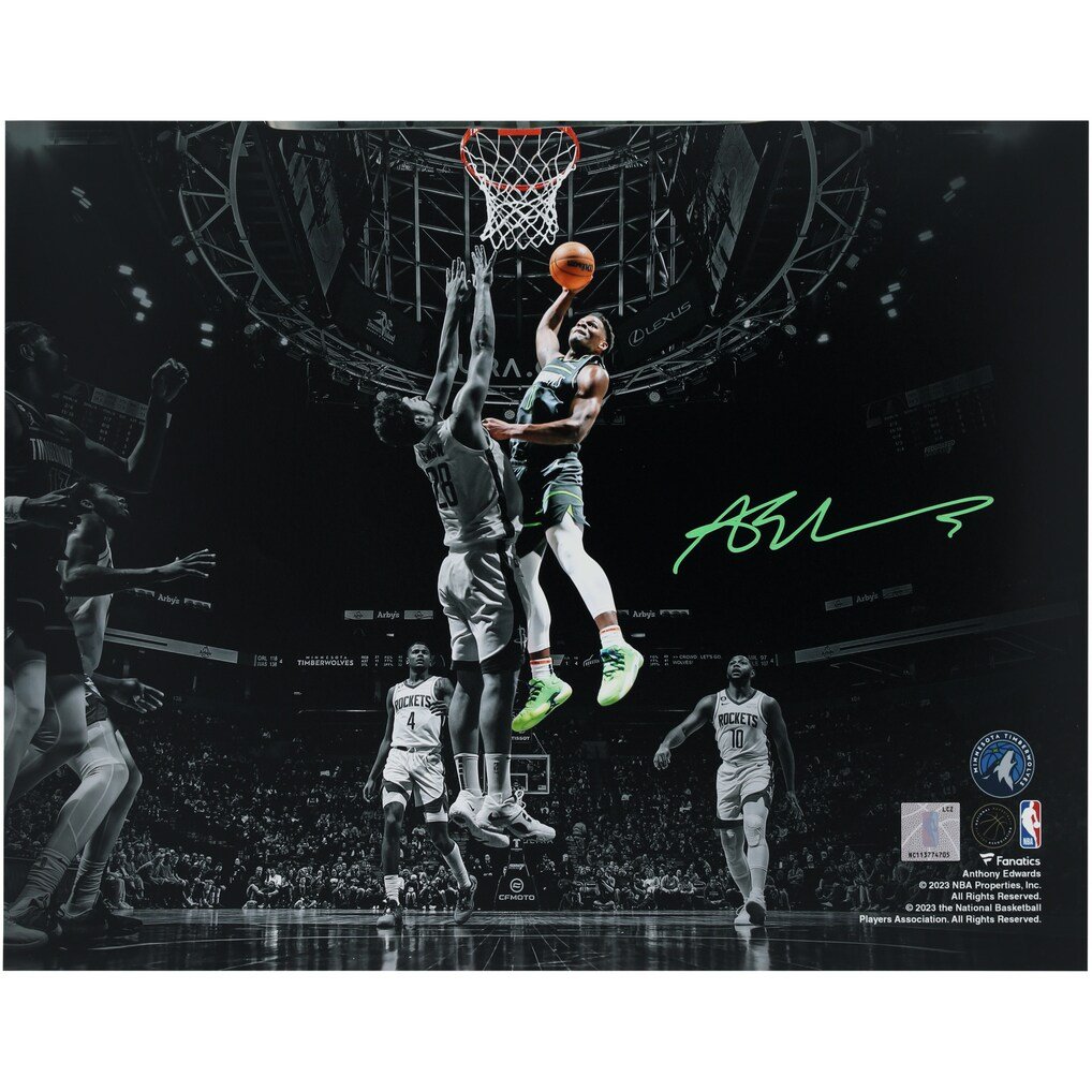 1018x1018 Anthony Edwards Minnesota Timberwolves Autographed 11 x 14 Spotlight Dunk vs. Houston Rockets Photograph