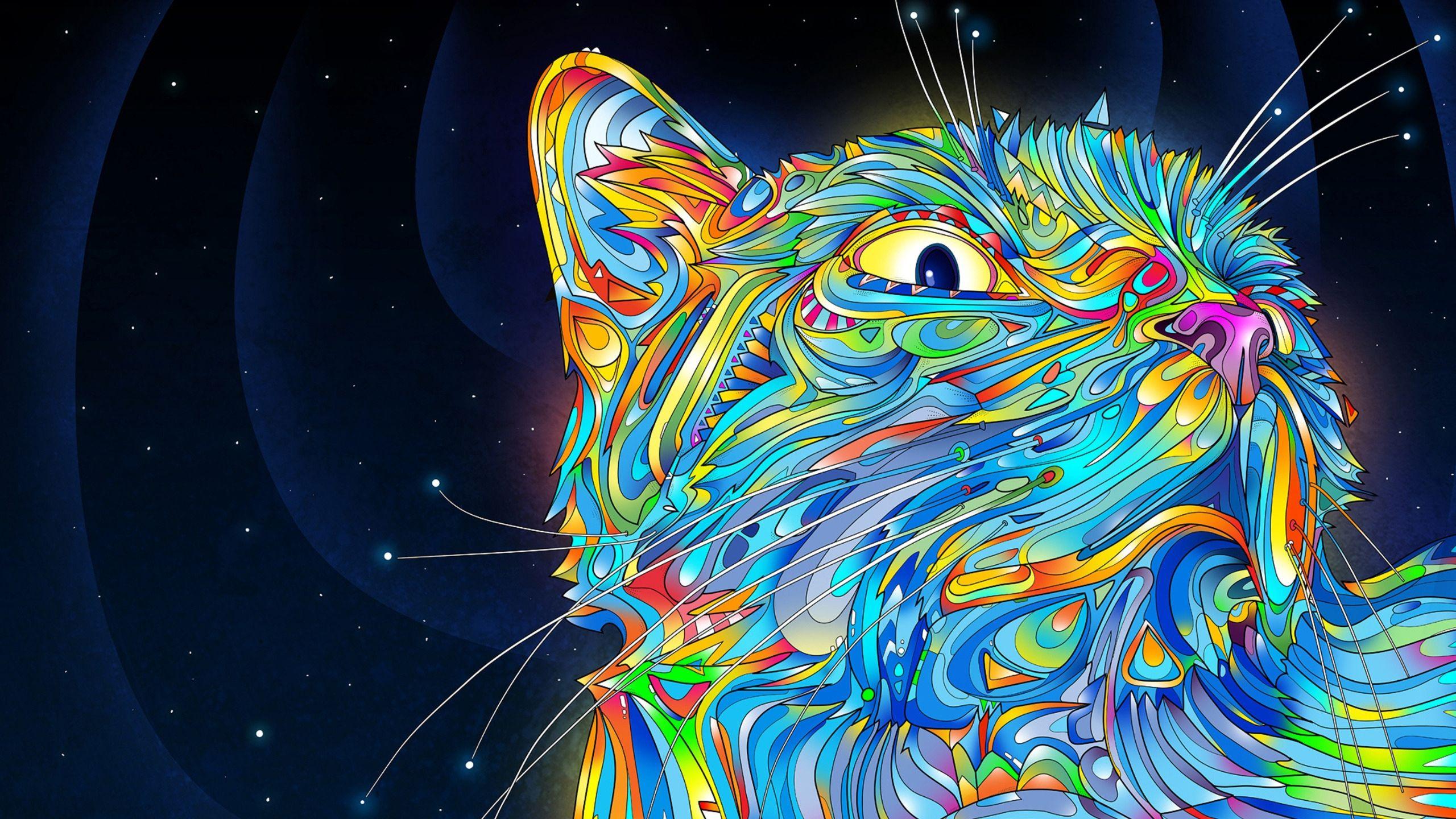 2560x1440 Download wallpaper 2560x1440 abstraction, vector, cat, colorful