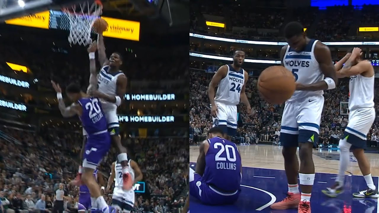 1280x720 Anthony Edwards with the most insane poster dunk ever on John Collins