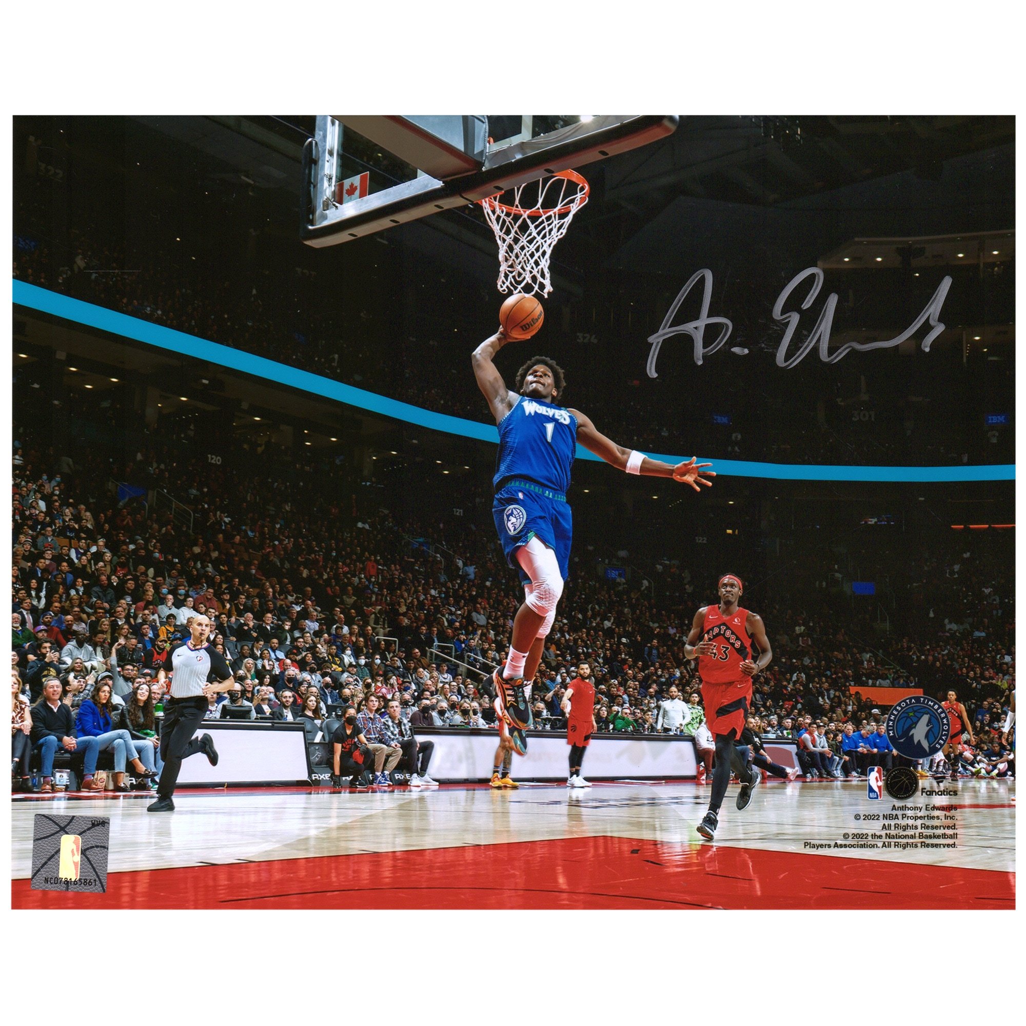 2000x2000 Anthony Edwards Minnesota Timberwolves Autographed 8 x 10 Dunk vs. Toronto Raptors Photograph