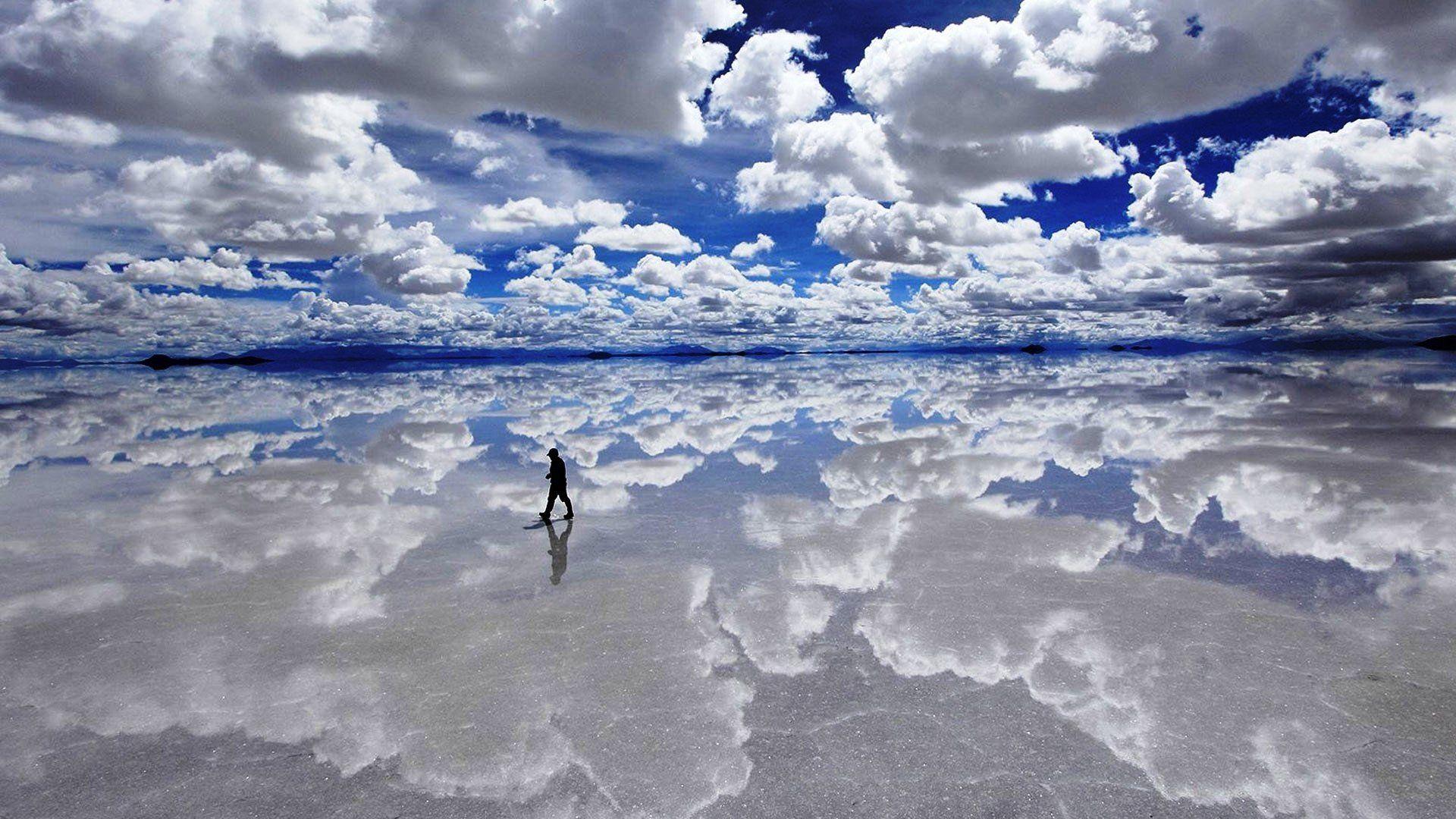 1920x1080 Salar de Uyuni, Clouds, Water, Reflection Wallpaper HD / Desktop
