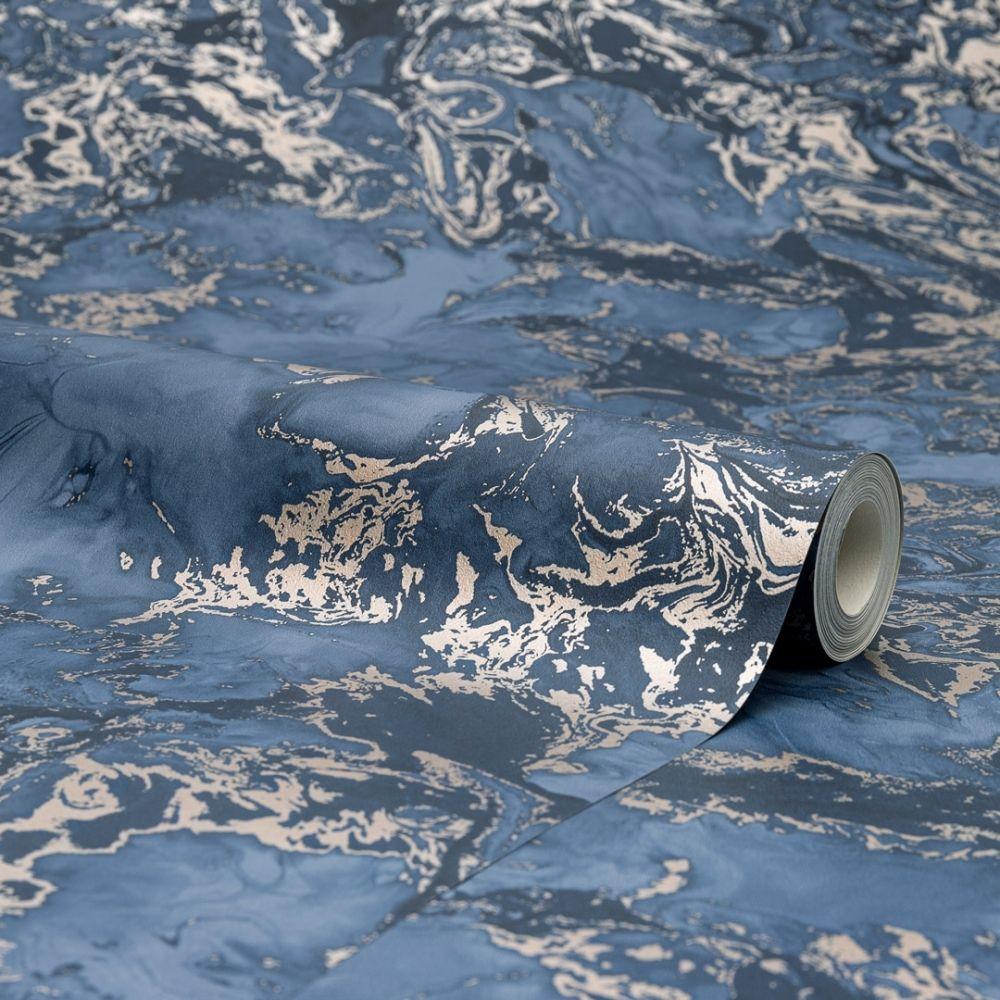 1000x1000 Liquid Marble wallpaper in blue & gold. I Love Wallpaper