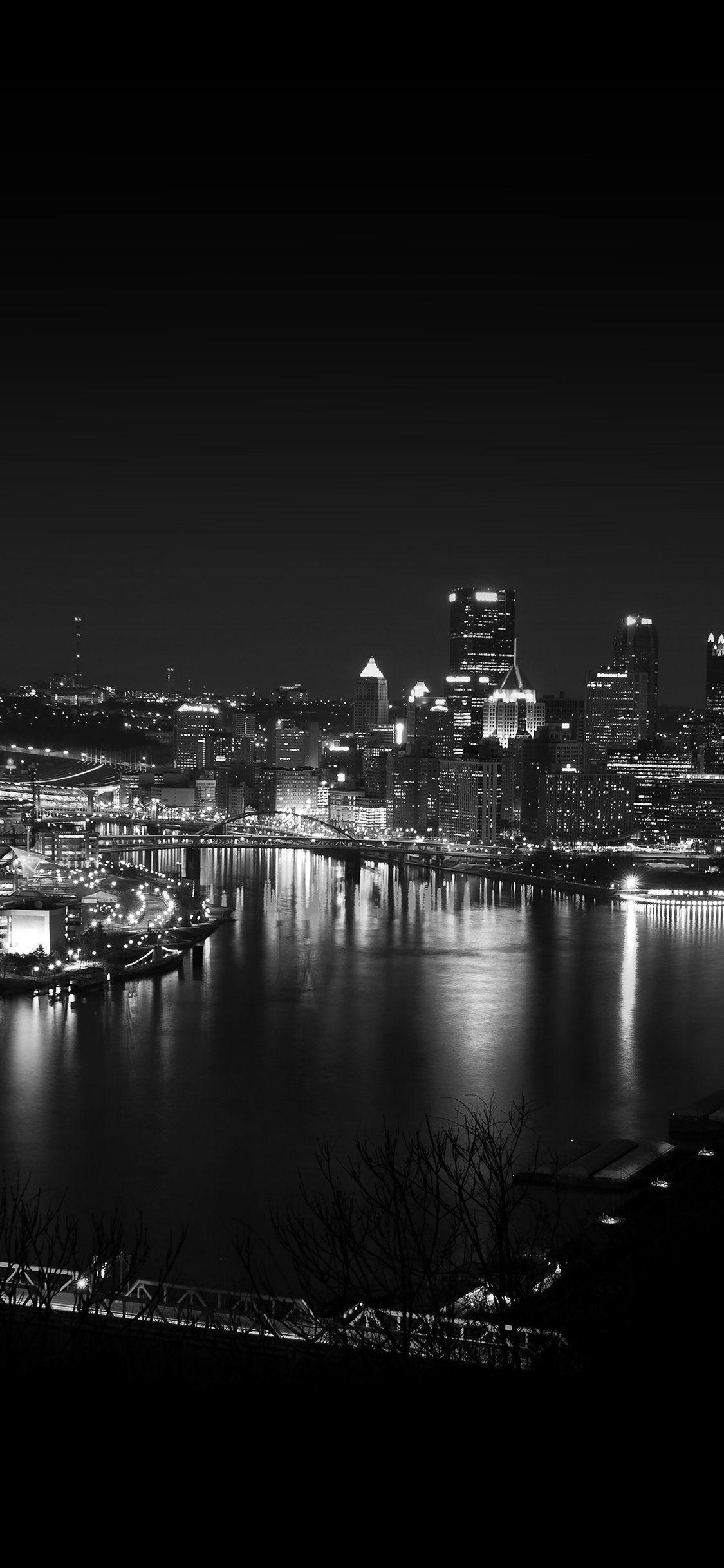 1125x2436 Pittsburgh dark skyline night cityview iPhone X Wallpaper Free