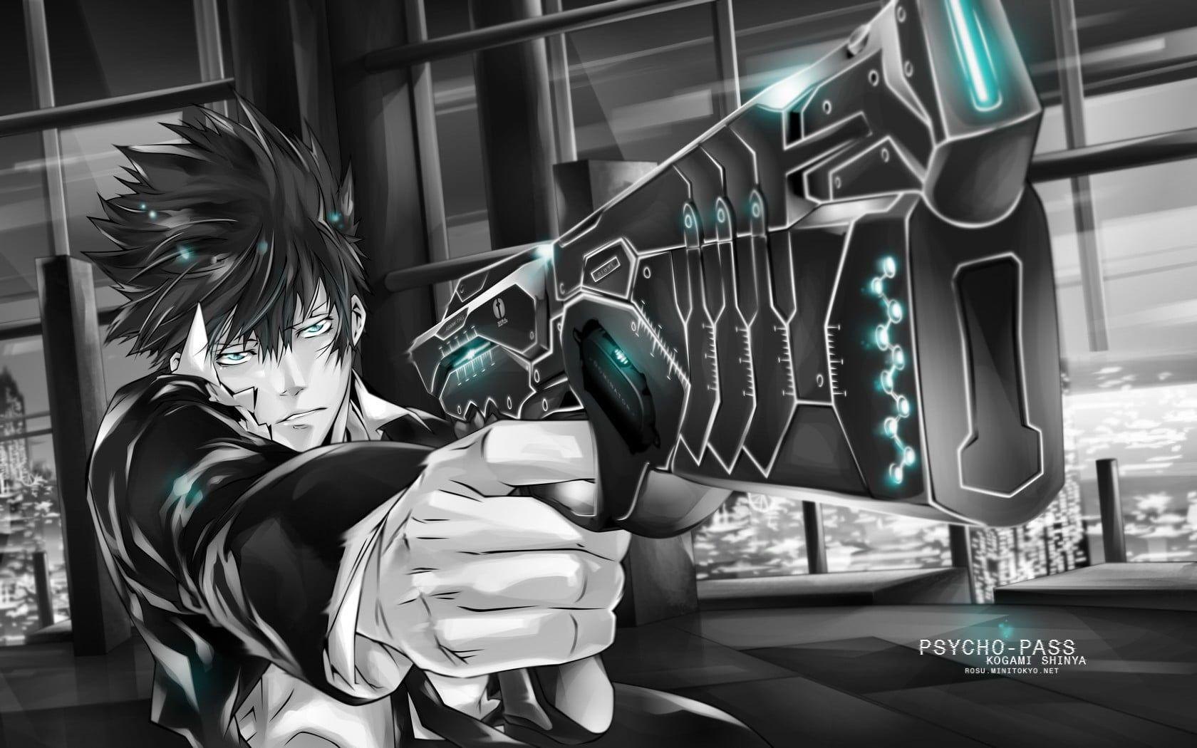 1680x1050 Black And White Leather Sofa Chair, Psycho Pass, Anime, Kougami