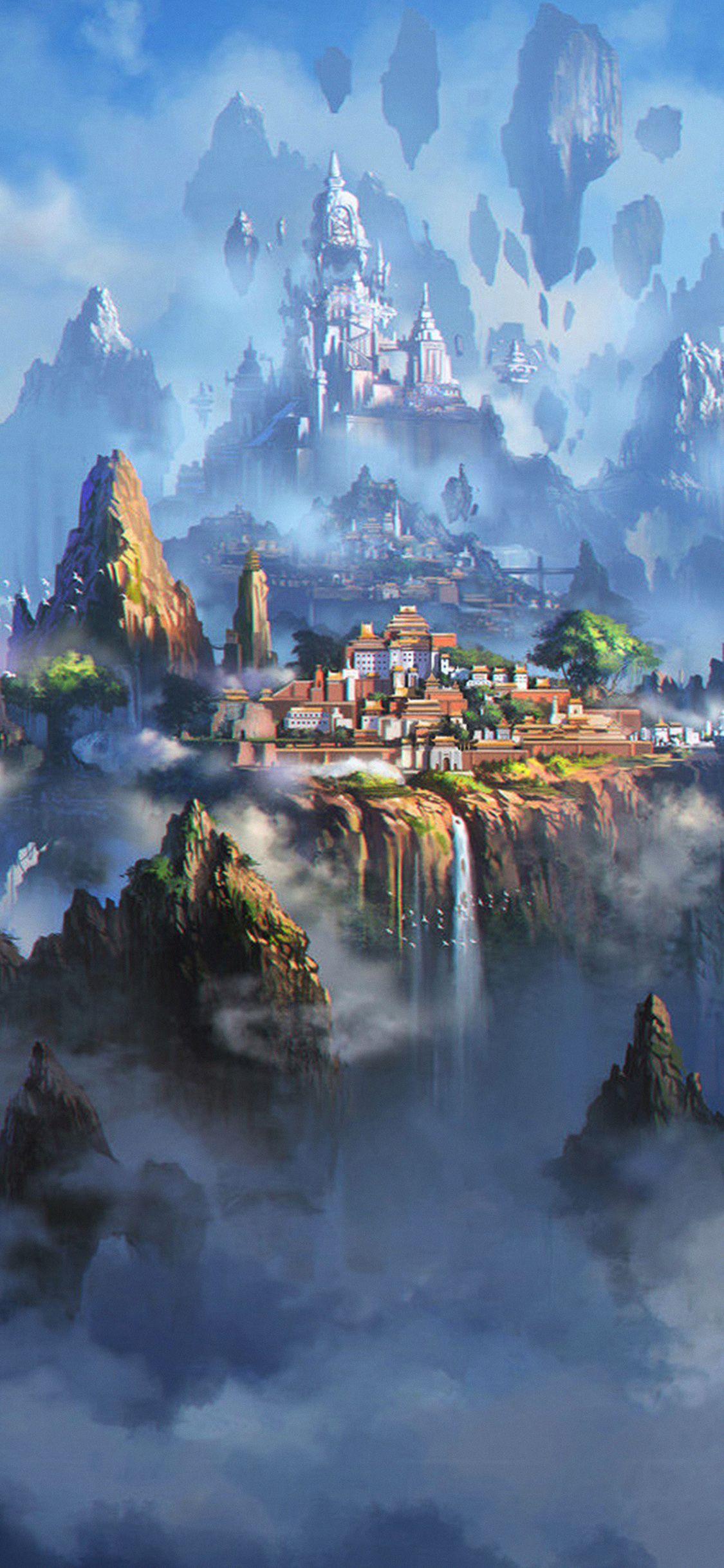 1125x2436 iPhone X wallpaper. cloud town fantasy anime liang xing illustration art