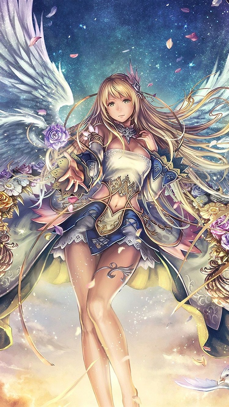 750x1334 Fantasy Girl, Angel, Flowers, Anime 750x1334 IPhone 8 7 6 6S Wallpaper, Background, Picture, Image