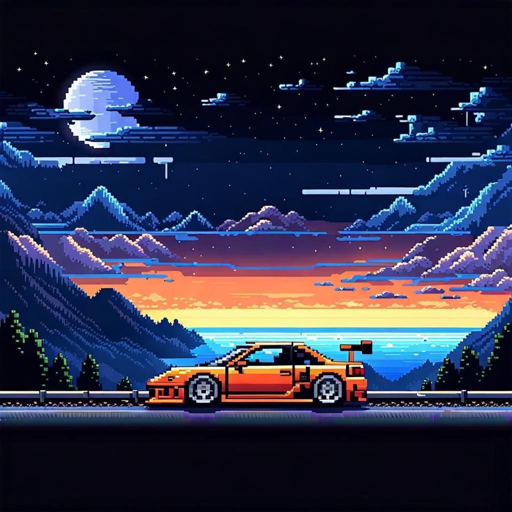 1024x1024 Pixel Car Racer At Night In 8 Bit Pixel Art