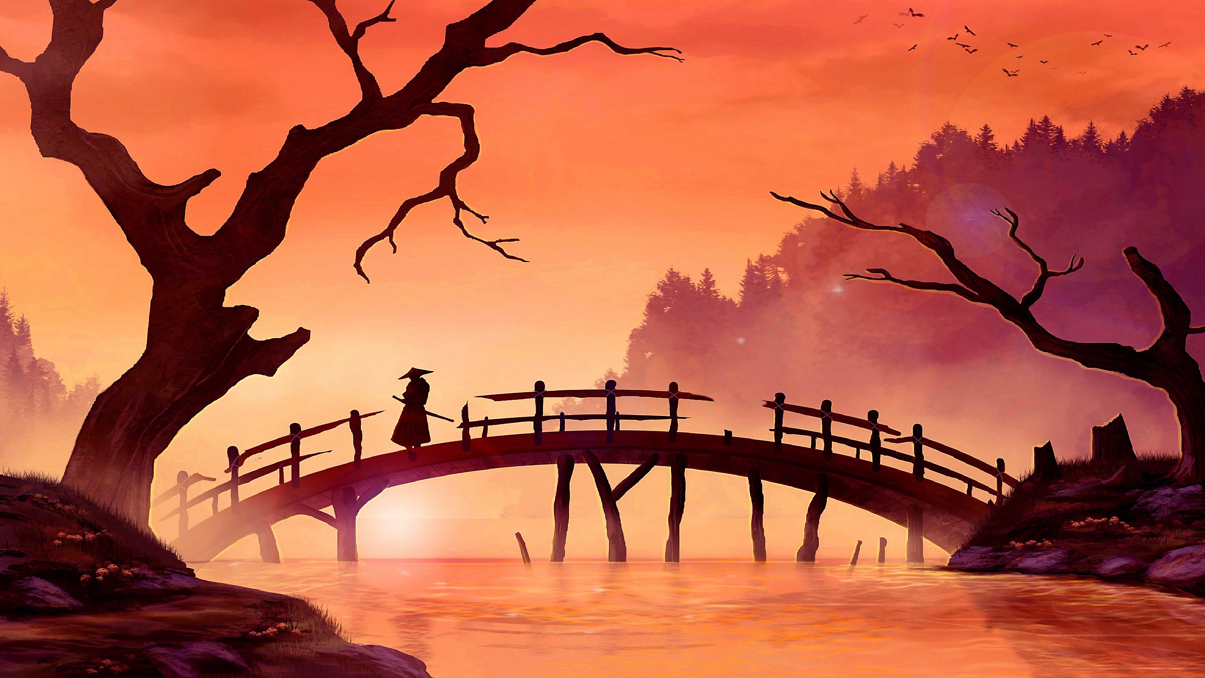 3840x2160 Samurai Warrior On The Bridge [3840×2160]
