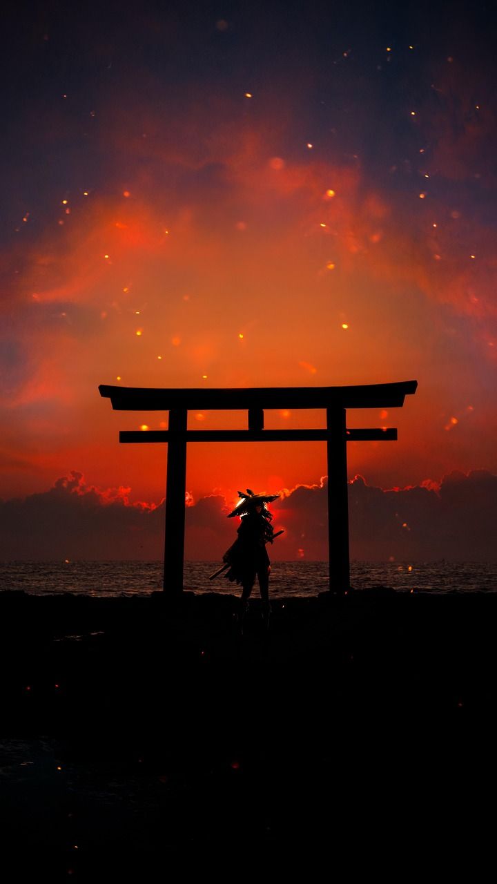 720x1280 Samurai Torii Sunset Young