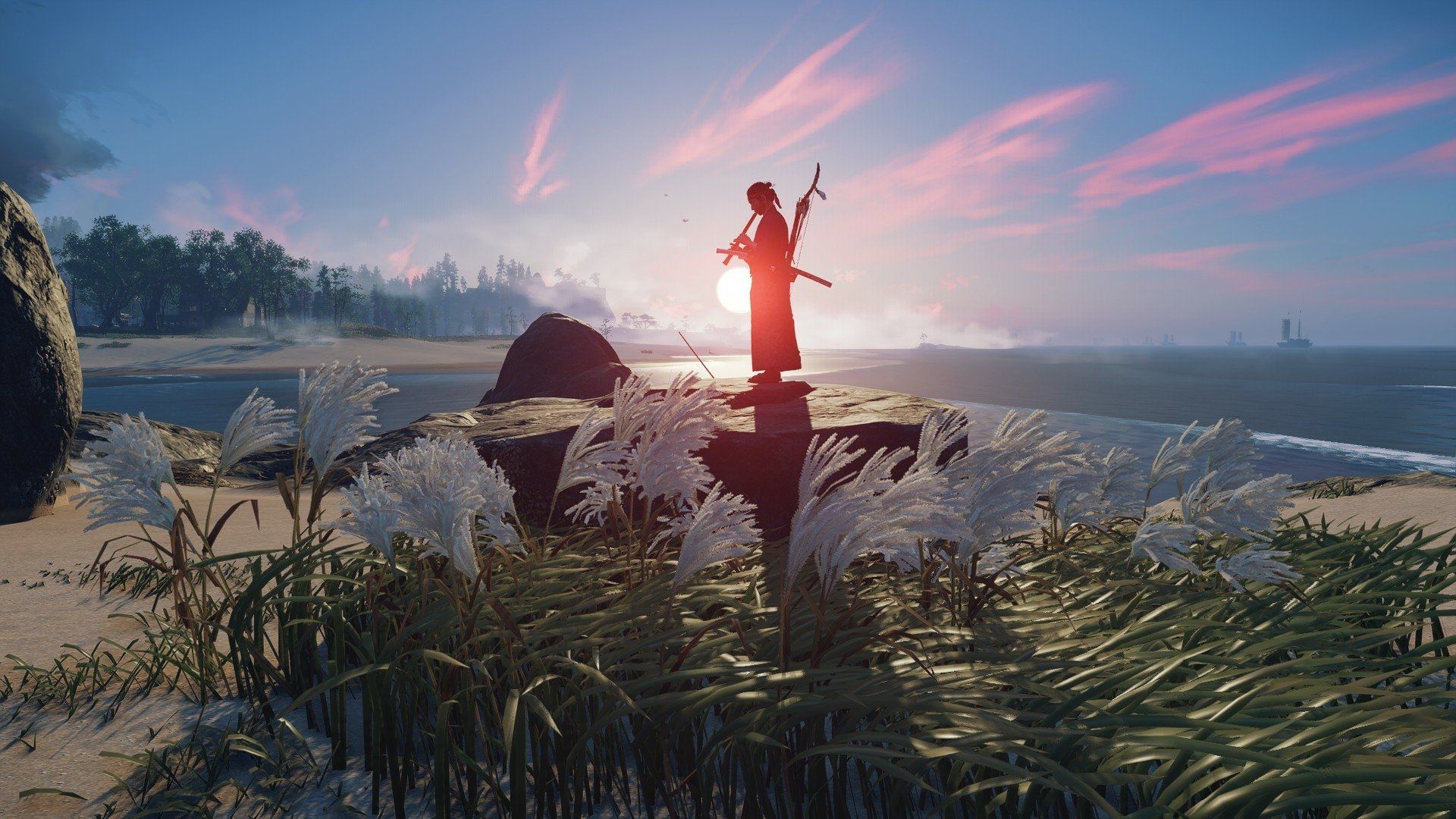 1920x1080 Ghost of Tsushima HD: Serene Samurai Sunset Wallpaper