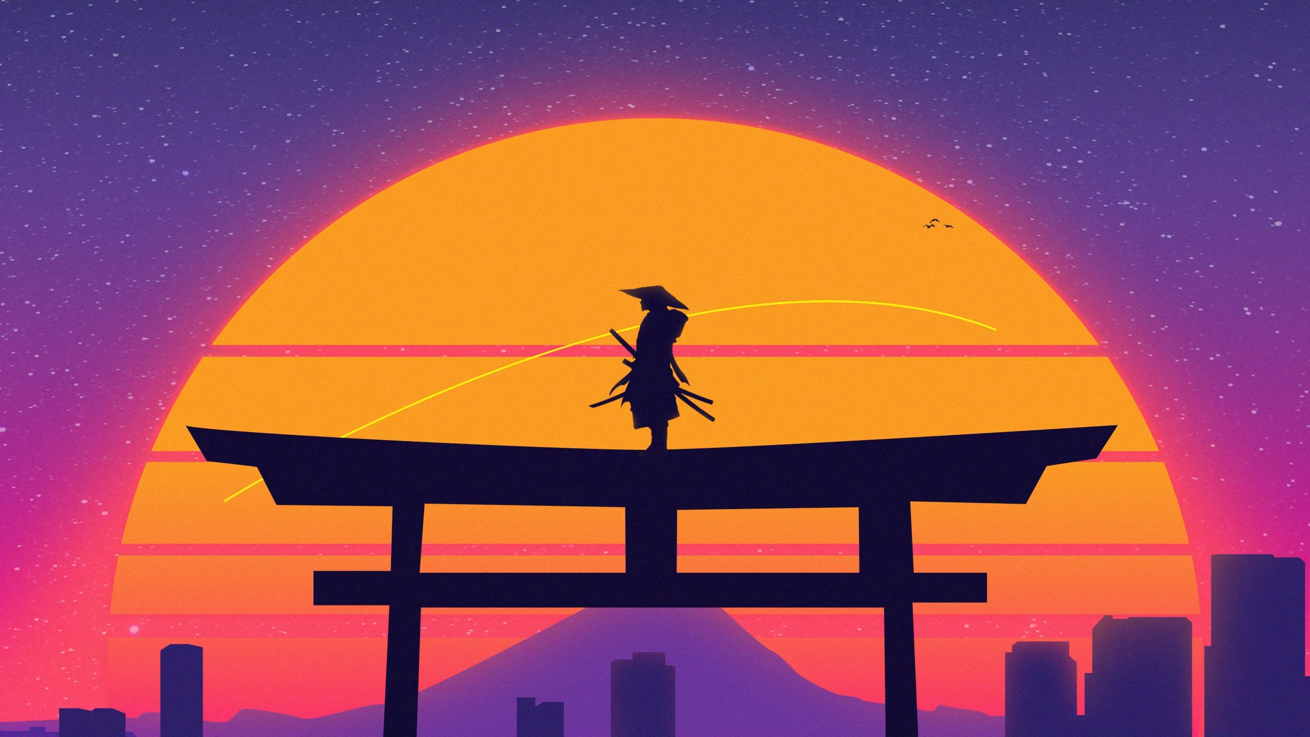 2560x1440 Samurai Wallpaper 4K, Torii gate, Japanese, 5K, Sunset