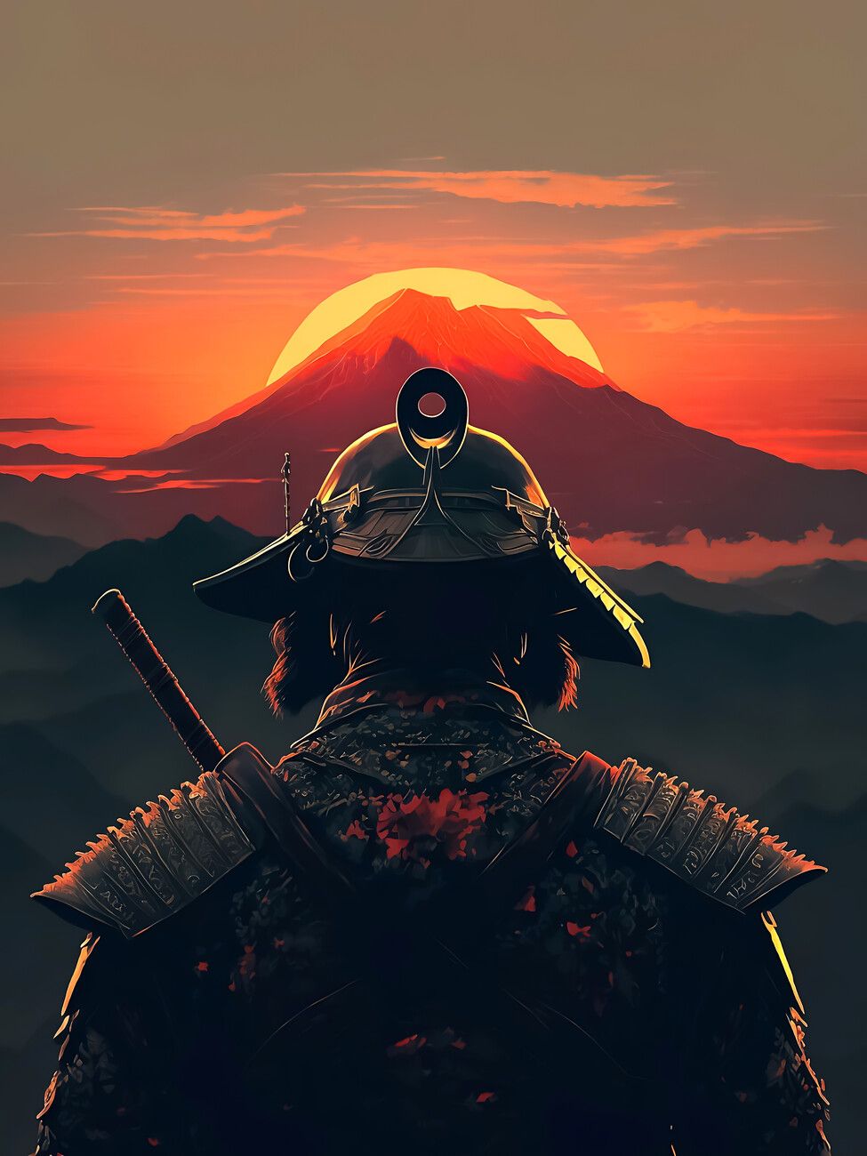 975x1300 Poster Samurai watching The Sunset/ Samurai Poster. Wall Art 1 FREE