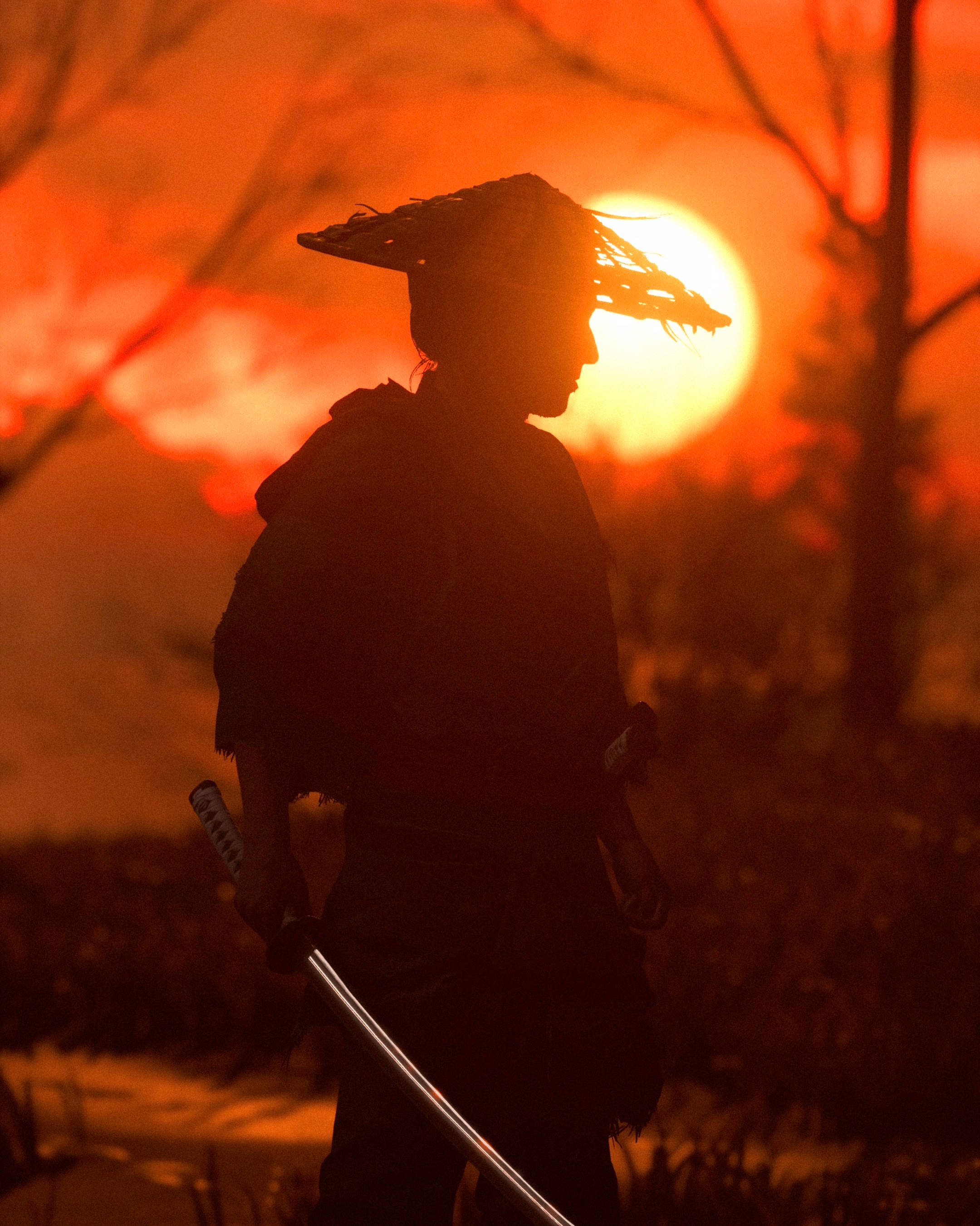 2160x2700 Download Samurai In Sunset Wallpaper