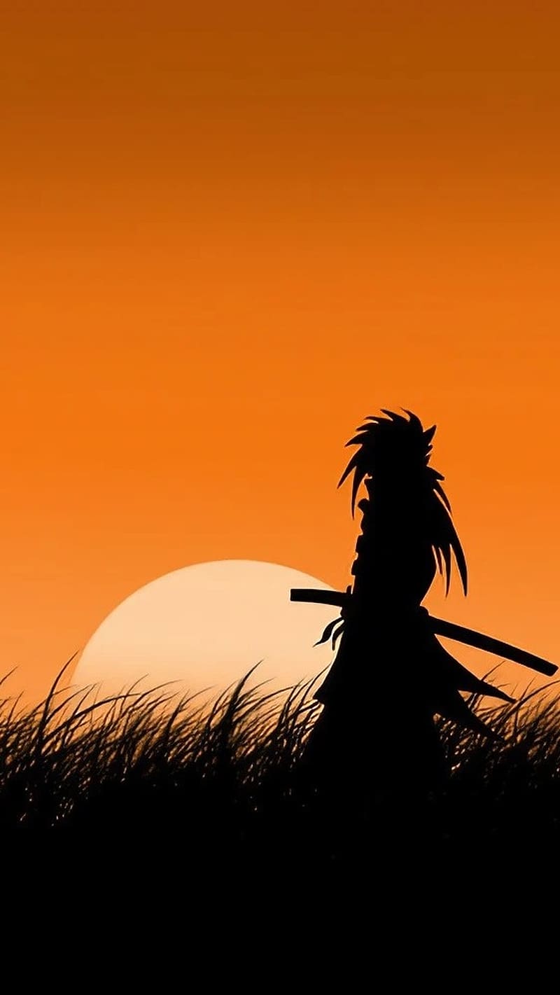800x1421 Samurai At Sunset, Silhouette Samurai, yellow background, HD phone wallpaper