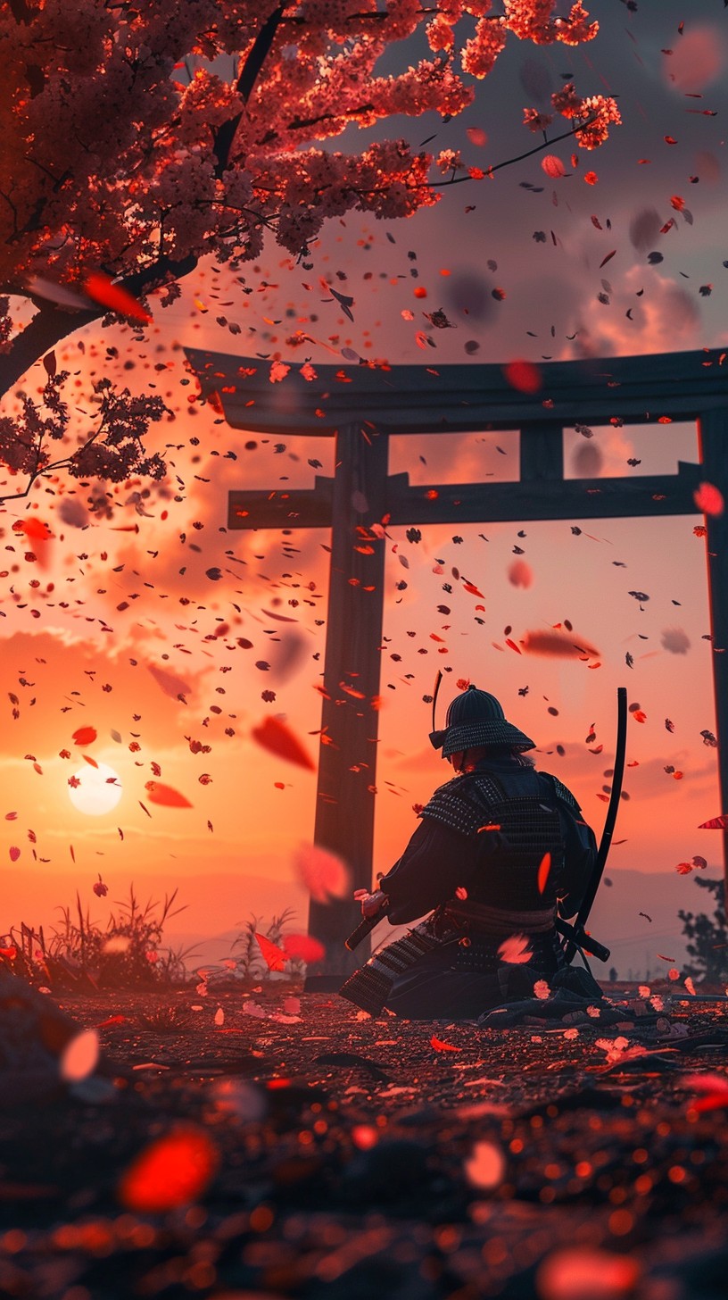 816x1456 Free Samurai Sunset Contemplation Image, Sunset, Contemplation
