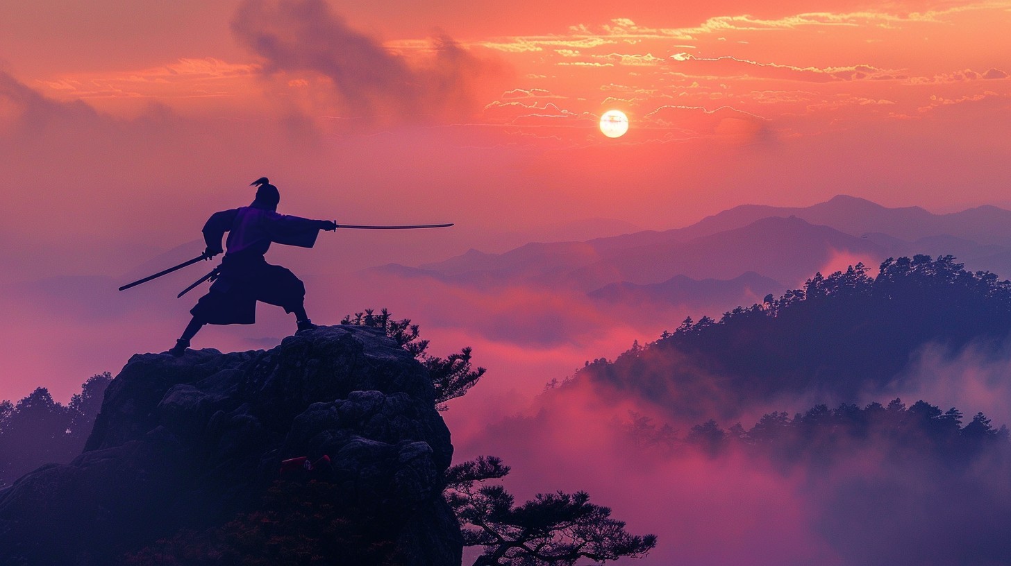 1456x816 Free Samurai Sunset Silhouette Image, Sunset, Silhouette
