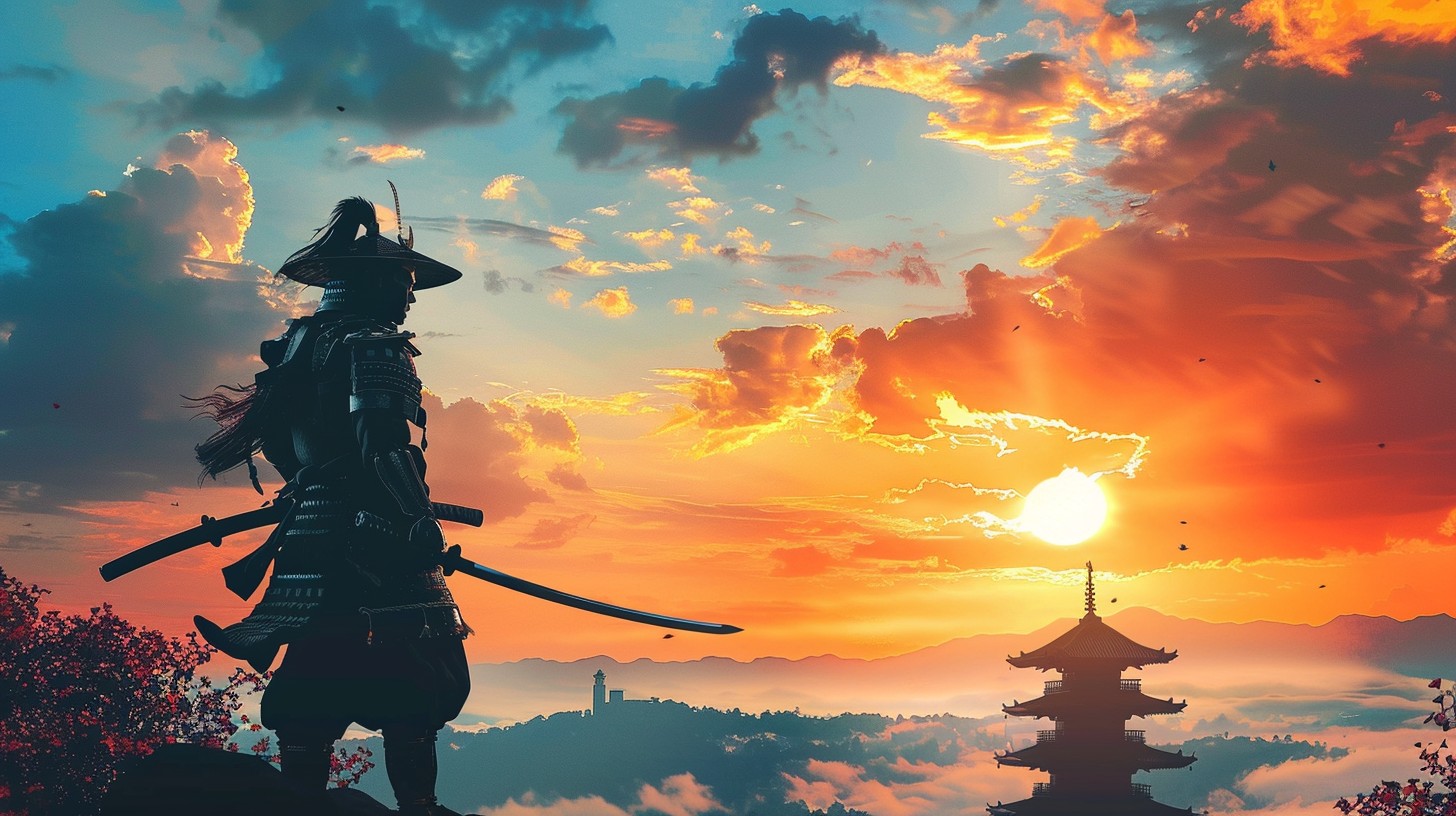 1456x816 Free Samurai Sunset Silhouette Image, Sunset, Silhouette