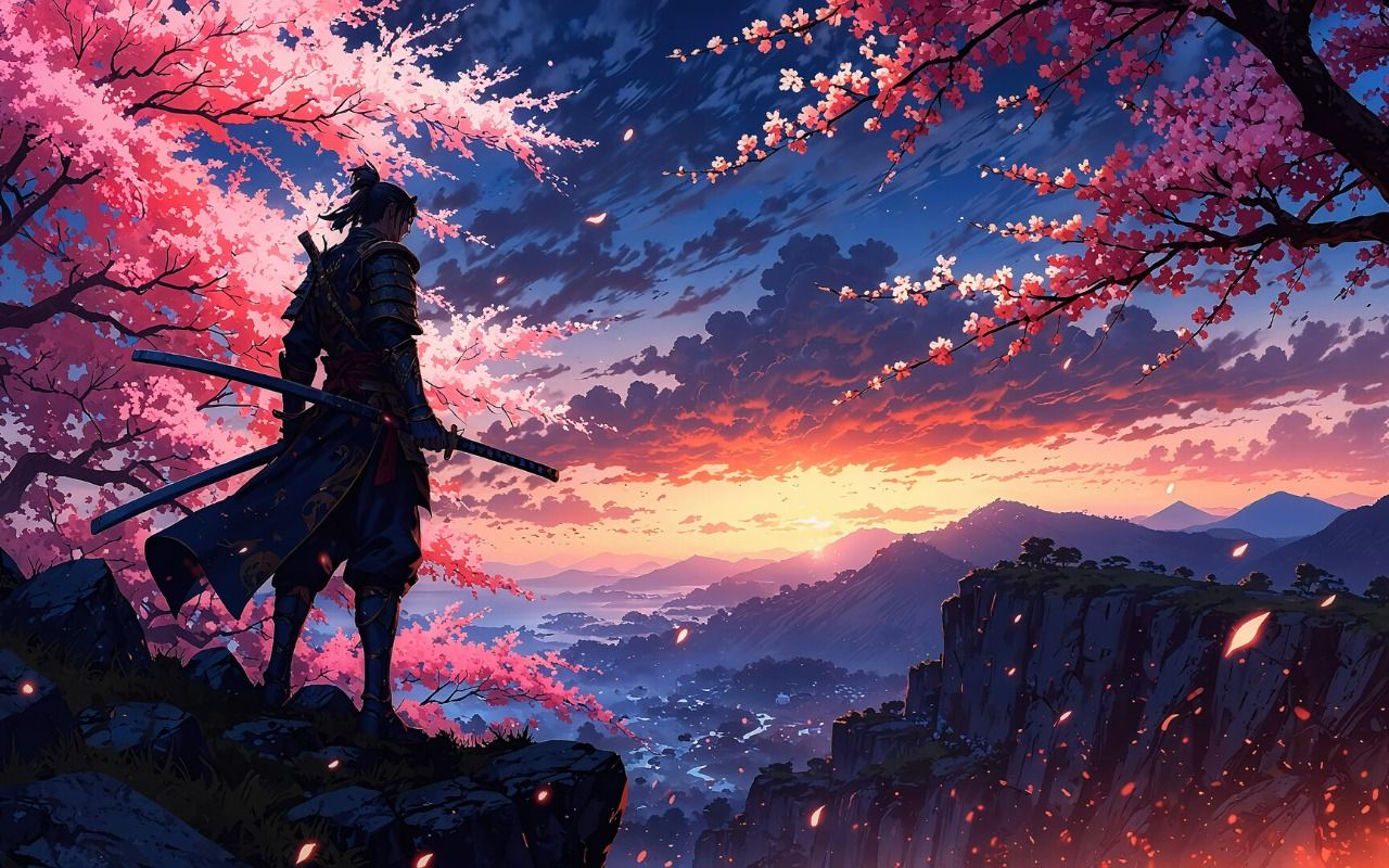 1280x800 The Samurai and the Sakura Sunsetý obchod Chrome