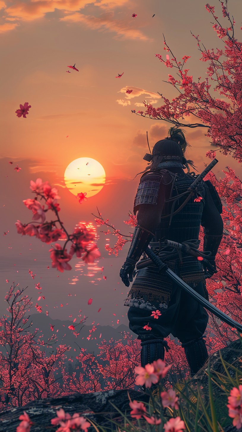 816x1456 Free Samurai at Sunset Image, Sunset, Cherry