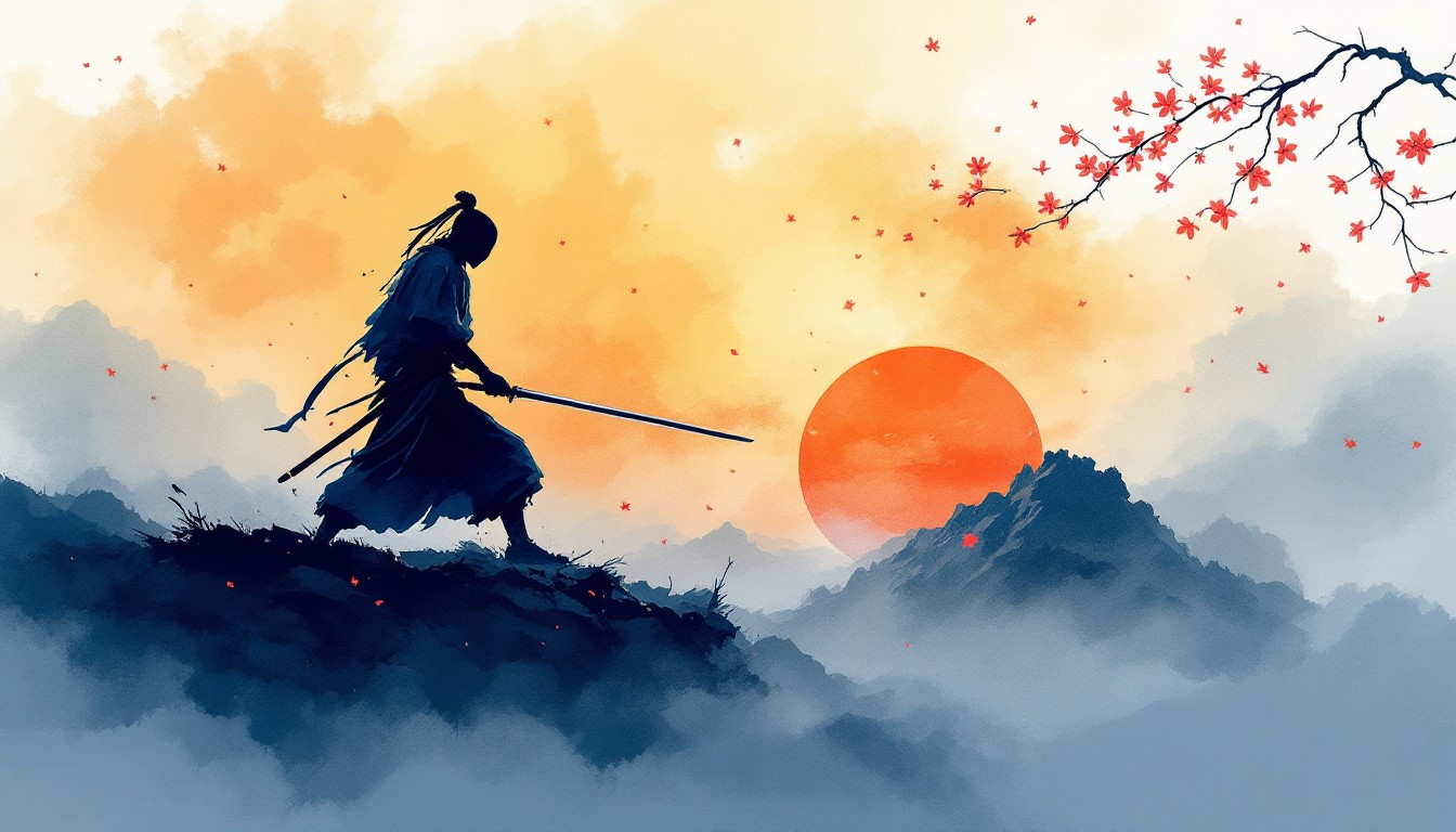 1344x768 Free Samurai Sunset Silhouette Image, Warrior, Sunset